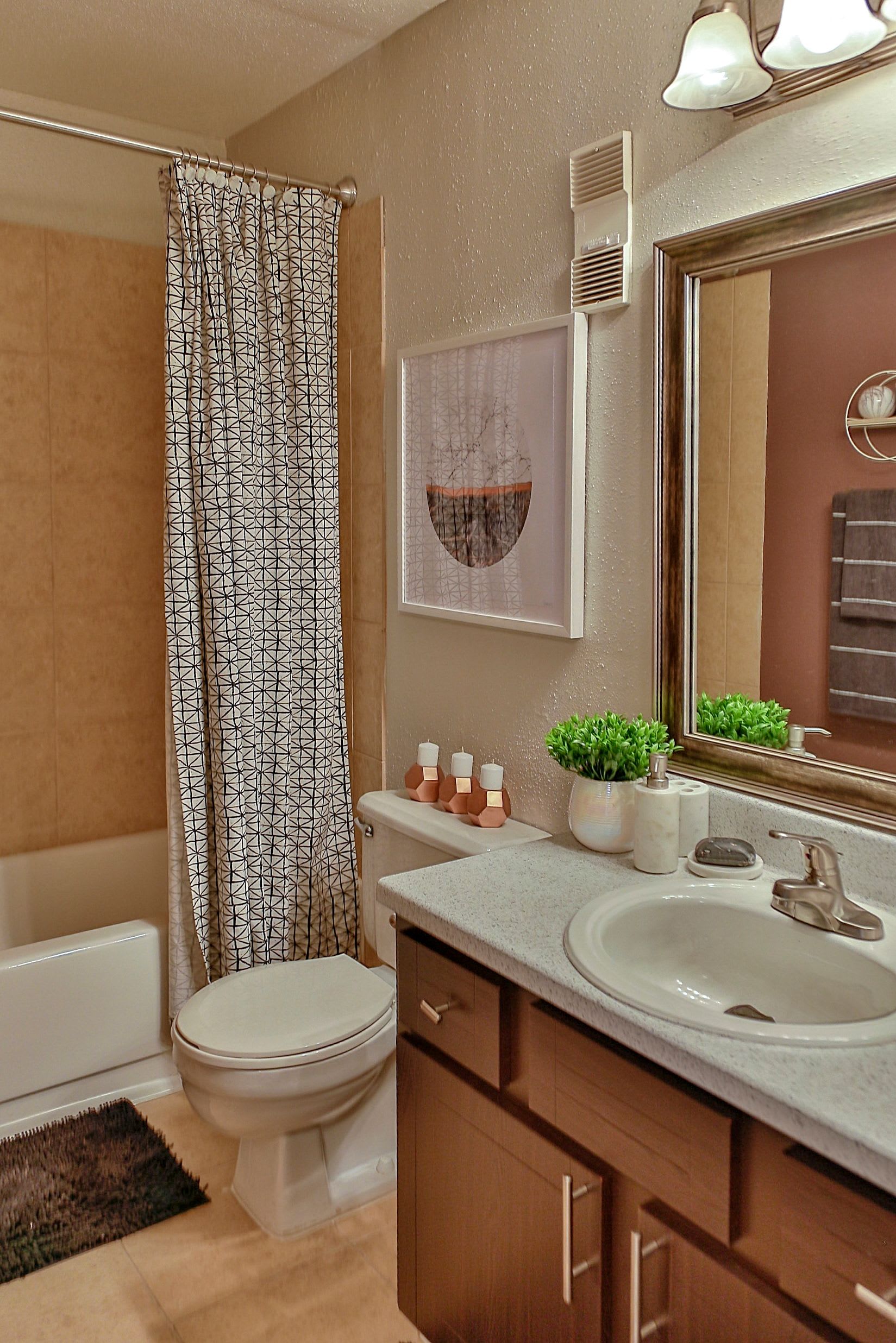 Bathroom area of a model apartment at Allegro on Bell in Antioch, Tennessee