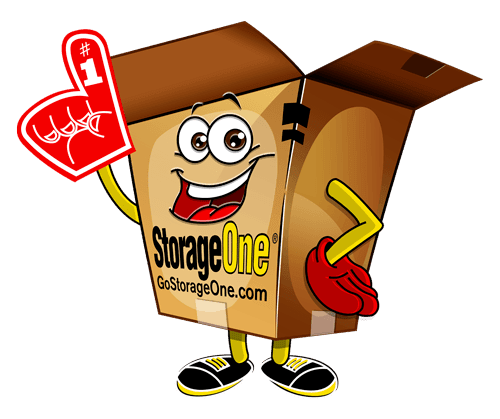 StorageOne Box Guy mascot at StorageOne Horizon & Sandy Ridge in Henderson, Nevada