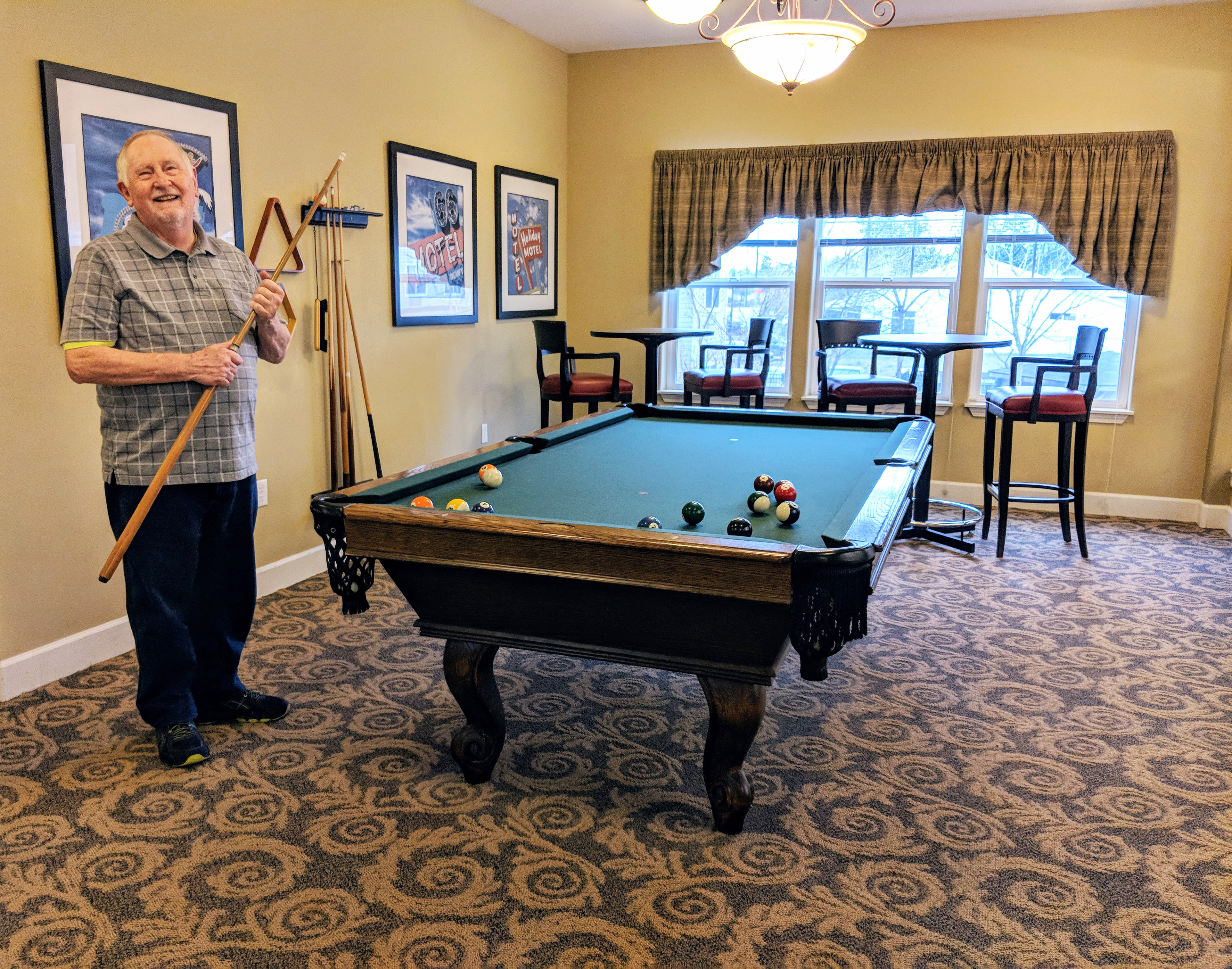 Pool table at Timber Pointe Senior Living in Springfield, Oregon