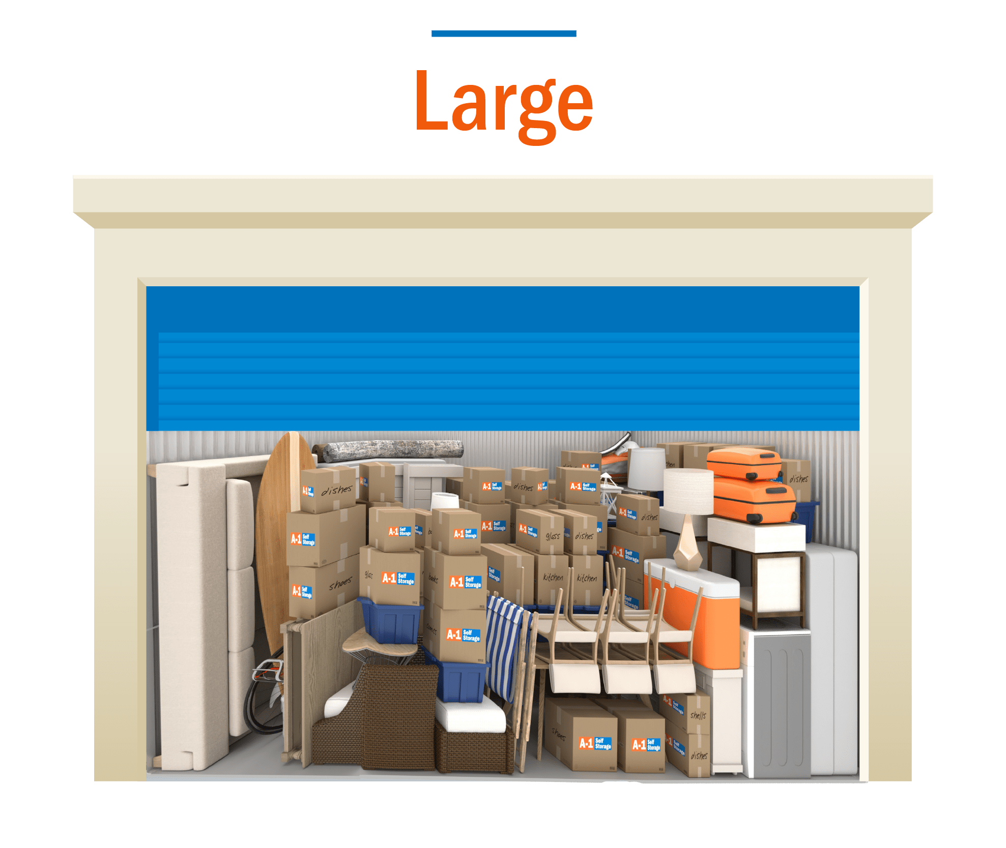 Large storage unit graphic with door open