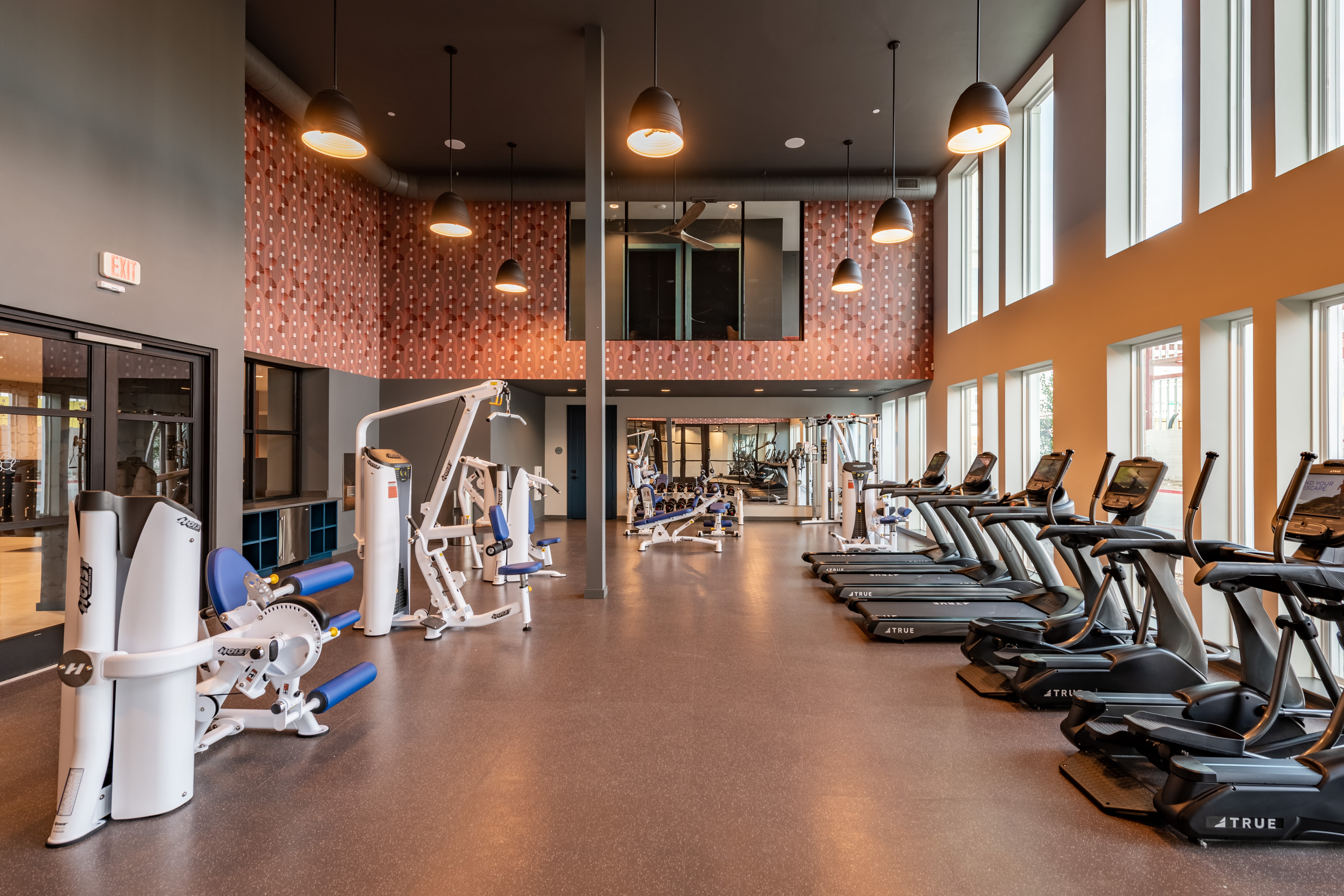 spacious fitness center at The Langford in Dallas, Texas