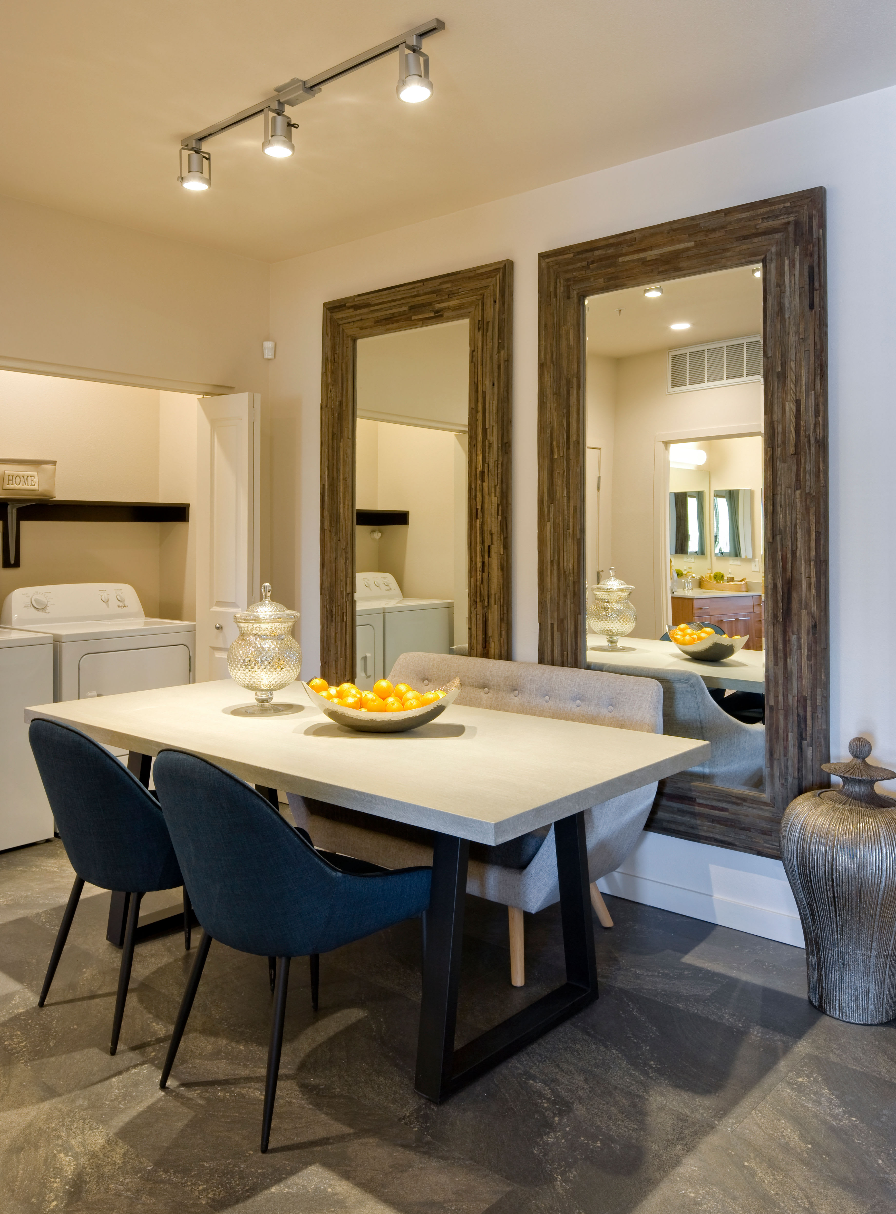 Modern decor in a model home's living area at Olympus Alameda in Albuquerque, New Mexico