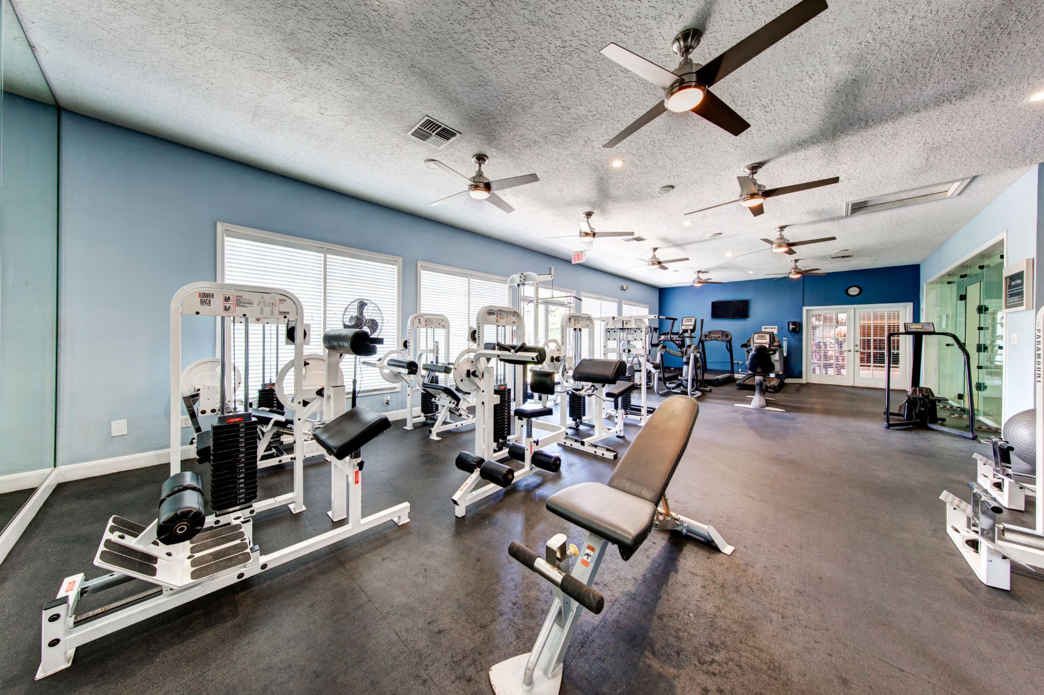 Large fitness center at Marquis at Silverton in Cary, North Carolina