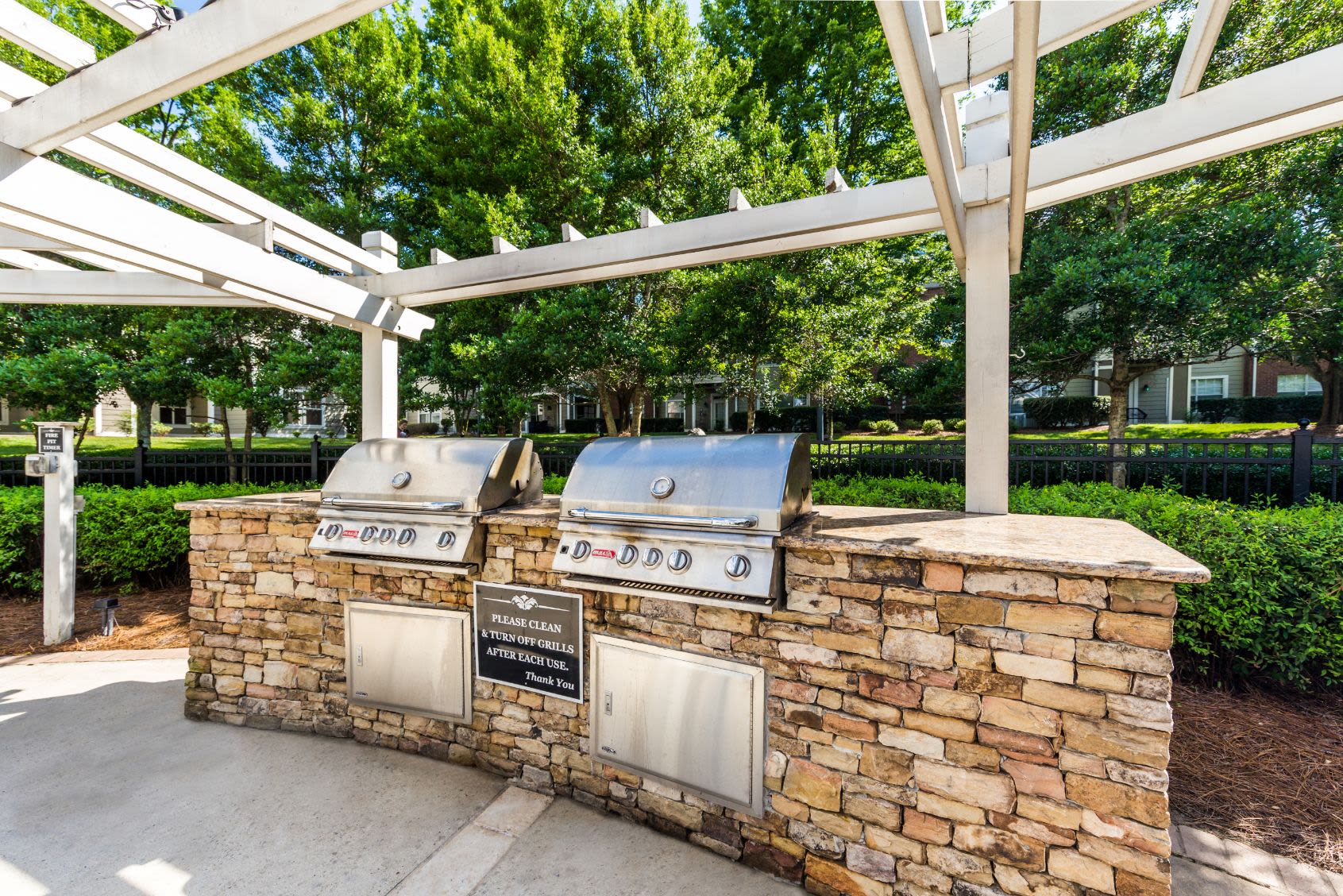 Outdoor grills for residents at The Preserve at Ballantyne Commons in Charlotte, North Carolina
