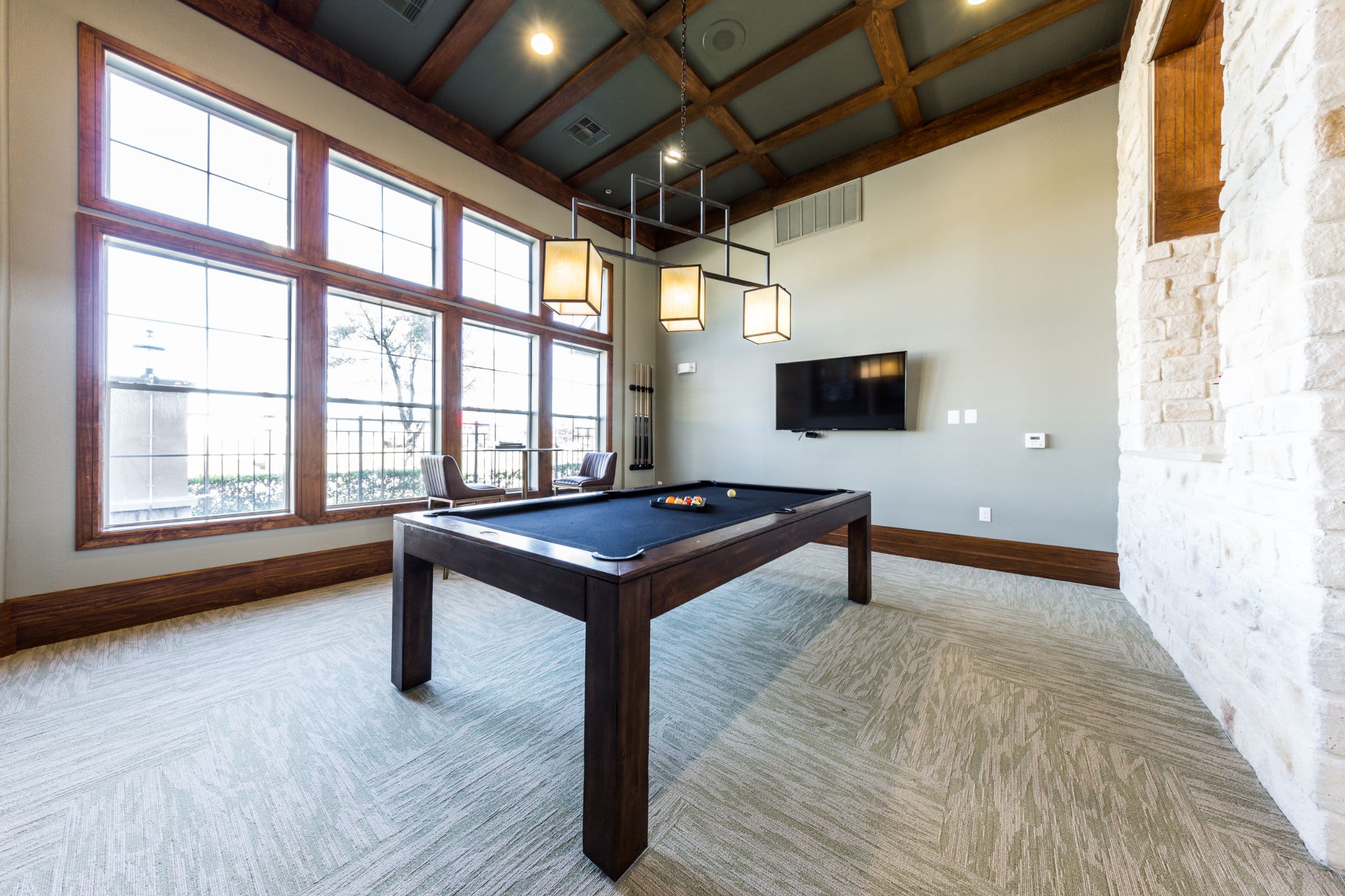 Billiards table in clubhouse at Marquis at The Woodlands in Spring, Texas