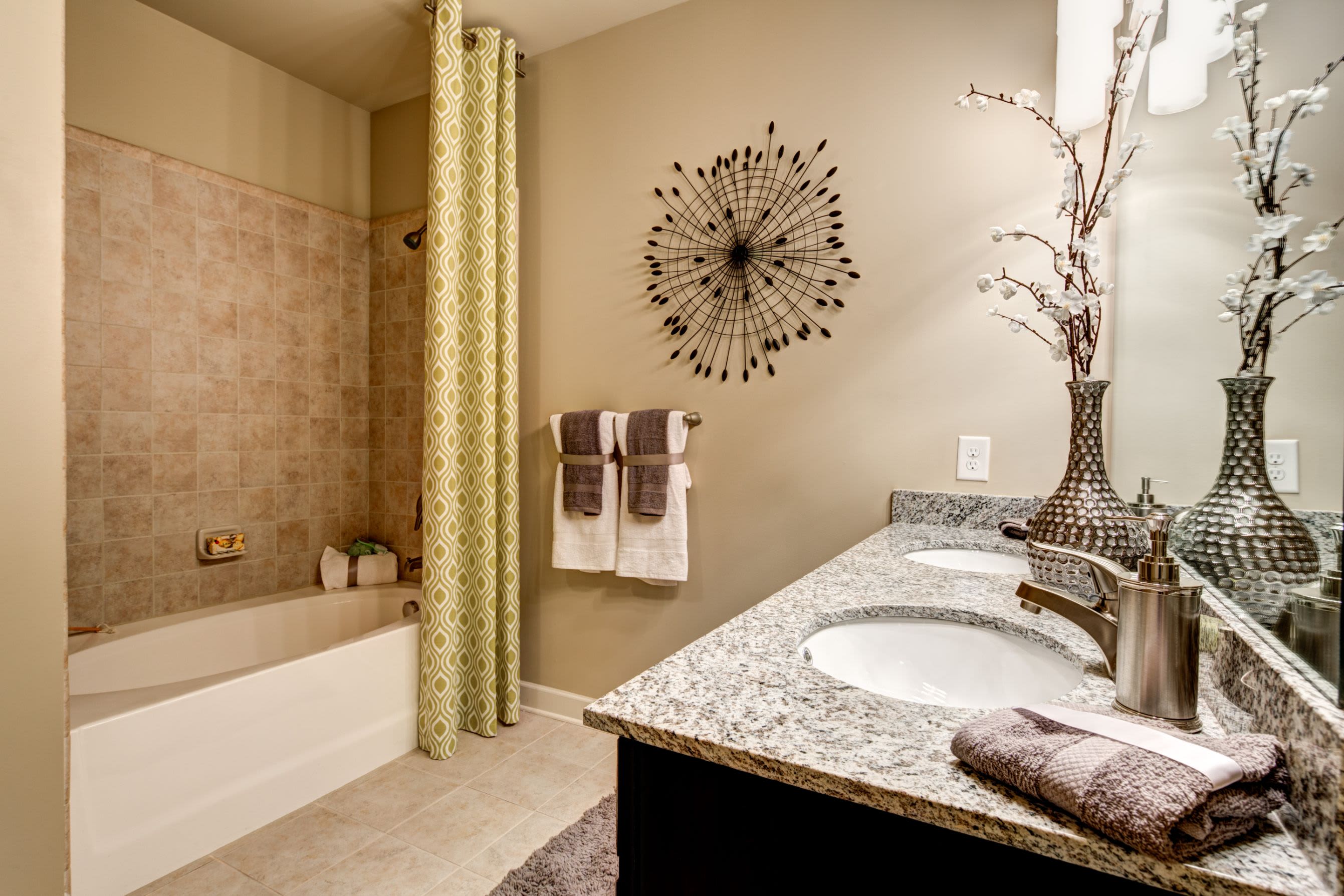 Clean bathroom at Marquis at Morrison Plantation in Mooresville, North Carolina