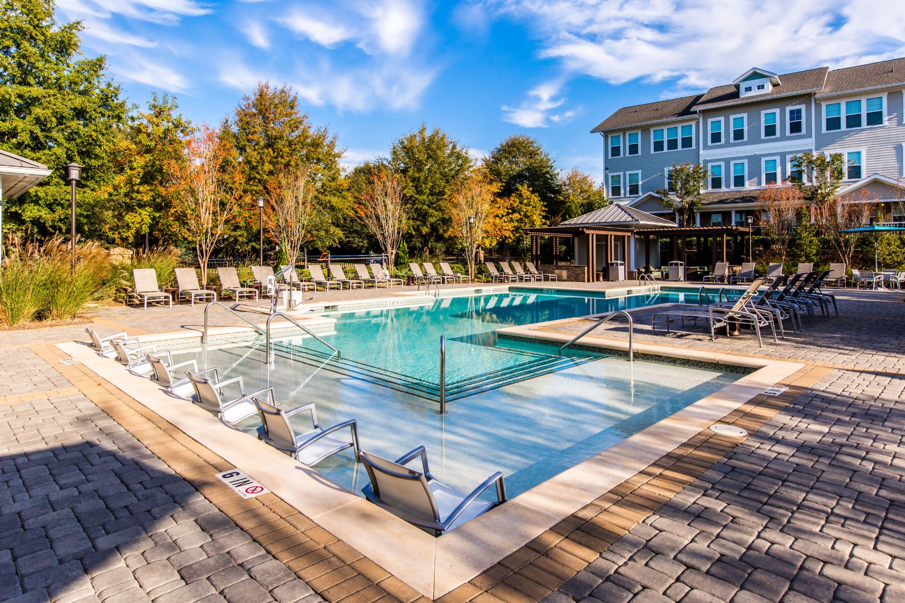 Sparkling swimming pool at Marquis at Morrison Plantation in Mooresville, North Carolina