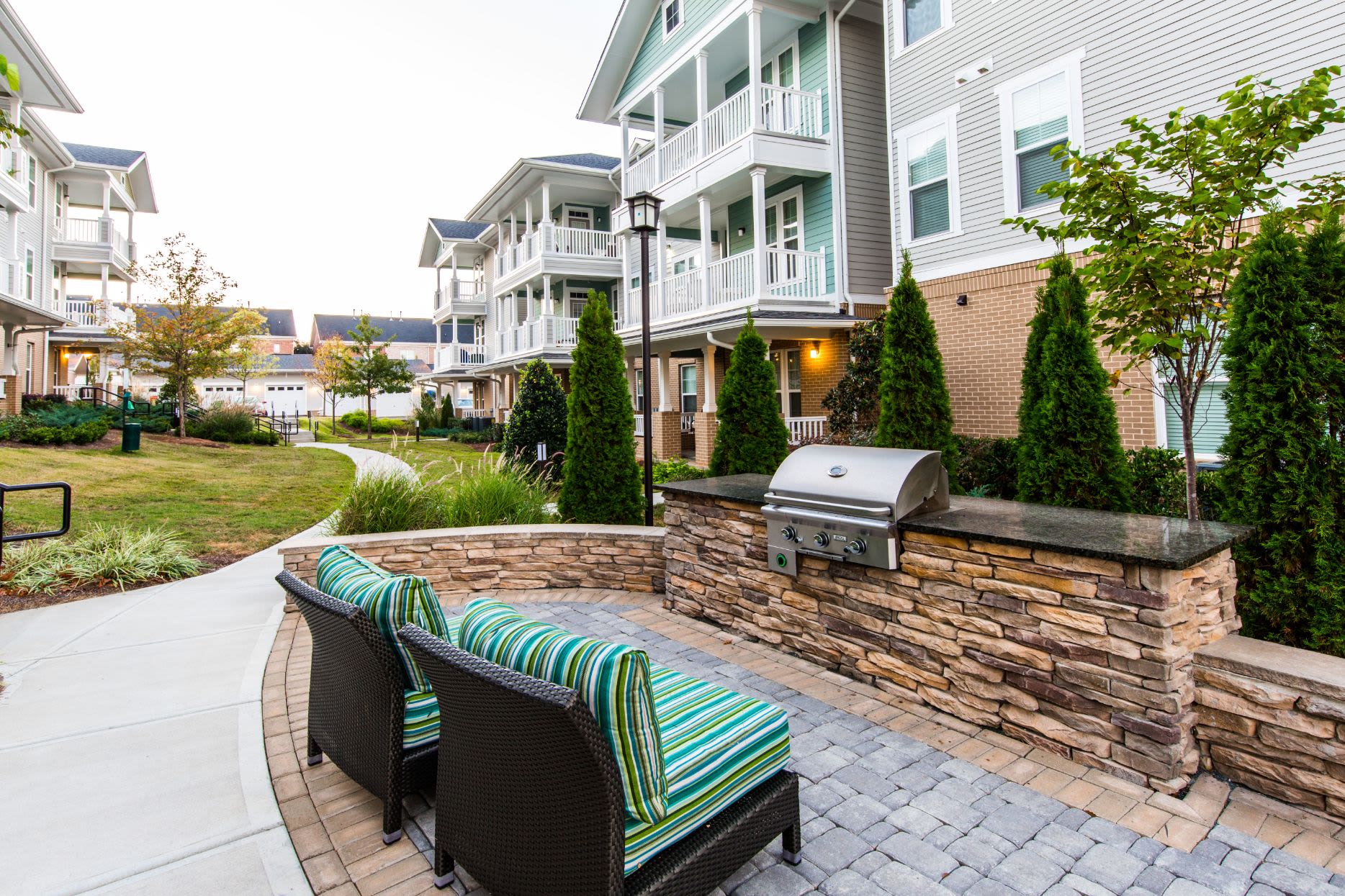 Outdoor grill for residents at Marquis at Morrison Plantation in Mooresville, North Carolina