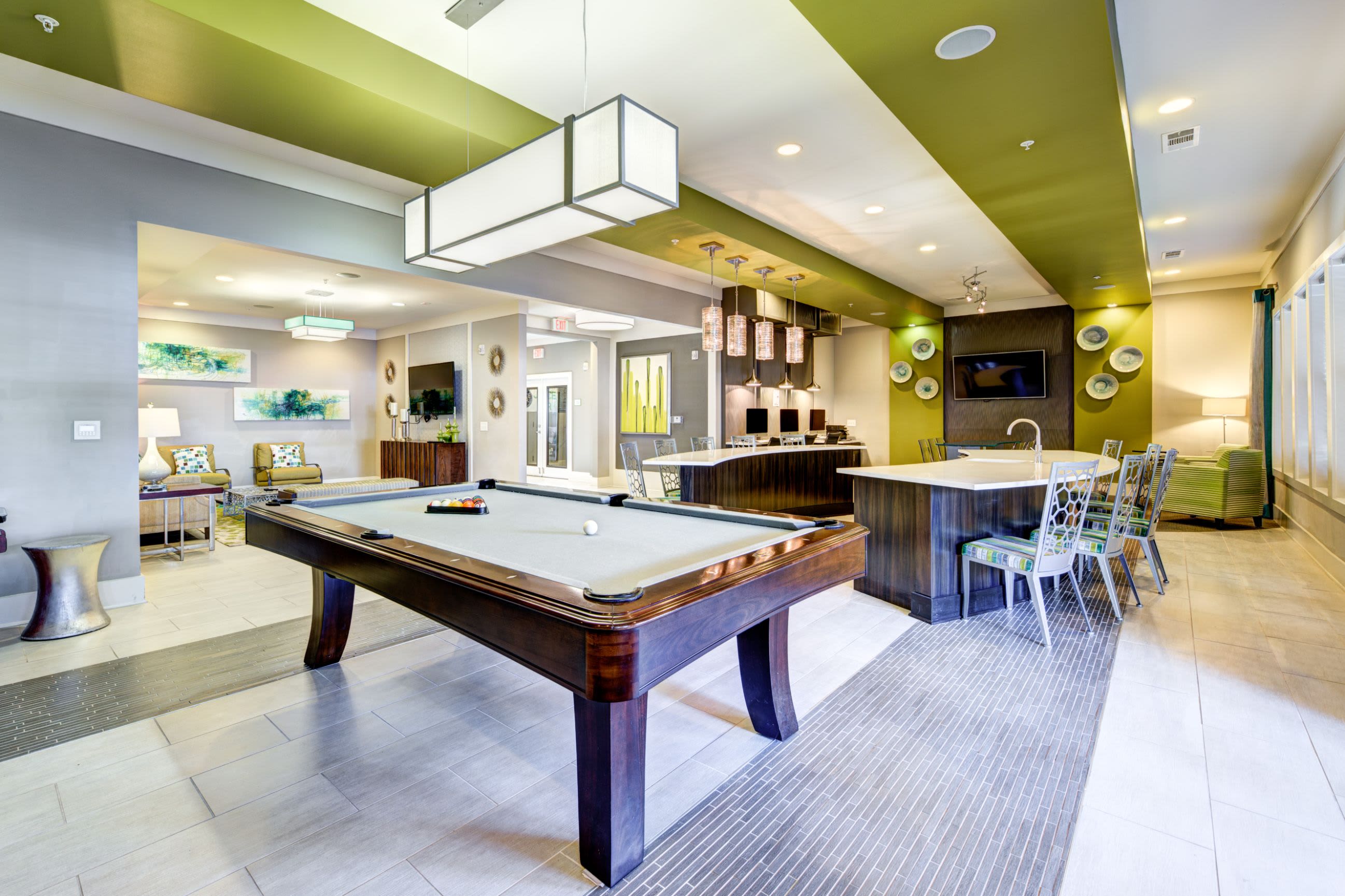 Pool table in clubhouse at Marquis at Morrison Plantation in Mooresville, North Carolina