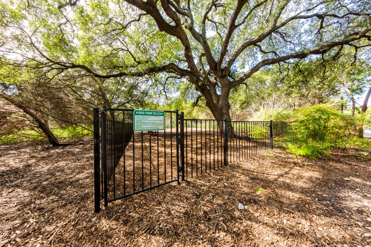 Dog park entrance at Marquis at Caprock Canyon in Austin, Texas