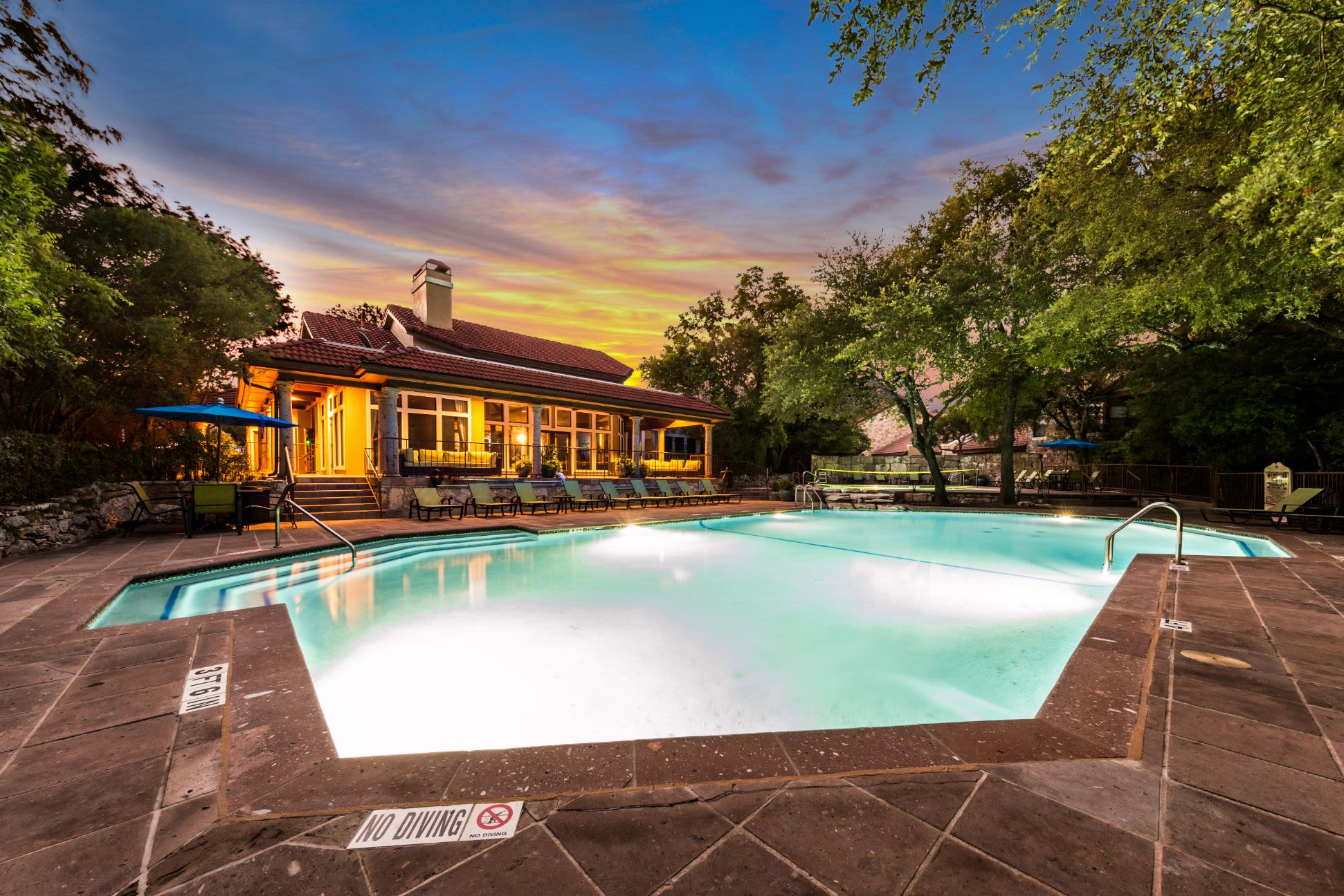 Pool at dusk at Marquis at Caprock Canyon in Austin, Texas