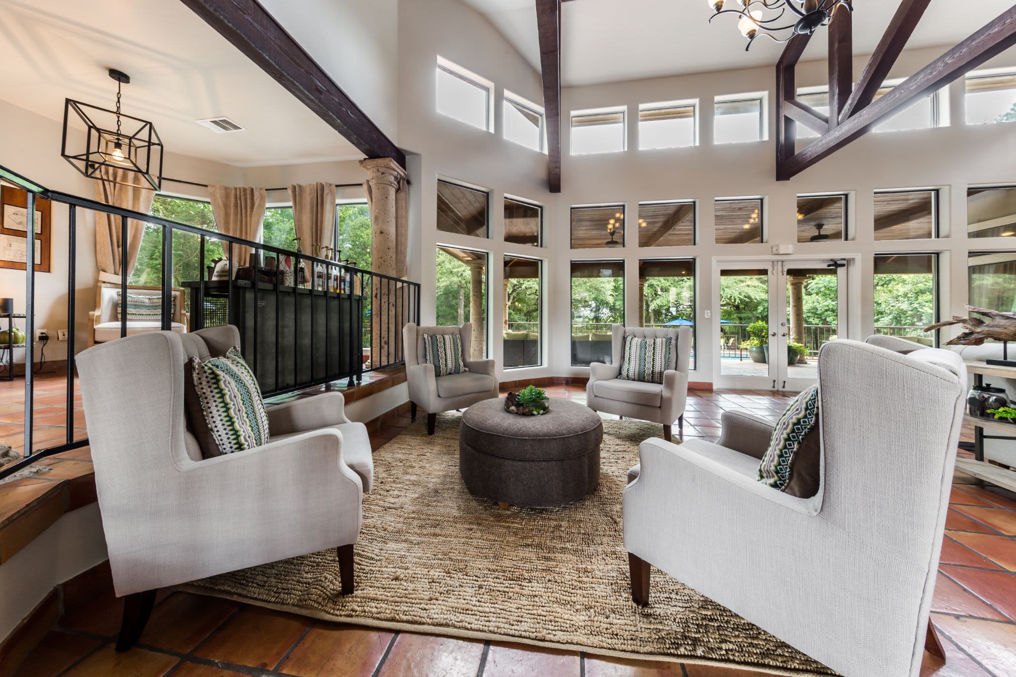 Plush chairs in clubhouse at Marquis at Caprock Canyon in Austin, Texas