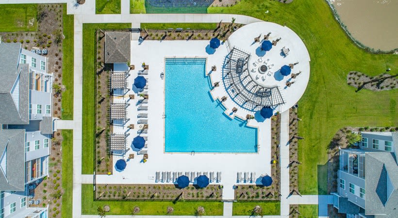 Incredible resort style swimming pool on a gorgeous day at The Isaac in Summerville, South Carolina