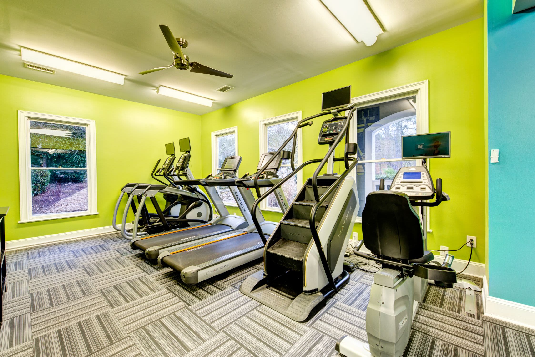 Cardio machines in the fitness center at Marquis on Edwards Mill in Raleigh, North Carolina