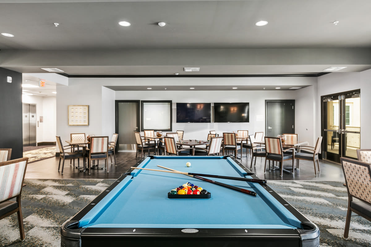 Pool table at Estancia Senior Living in Fallbrook, California