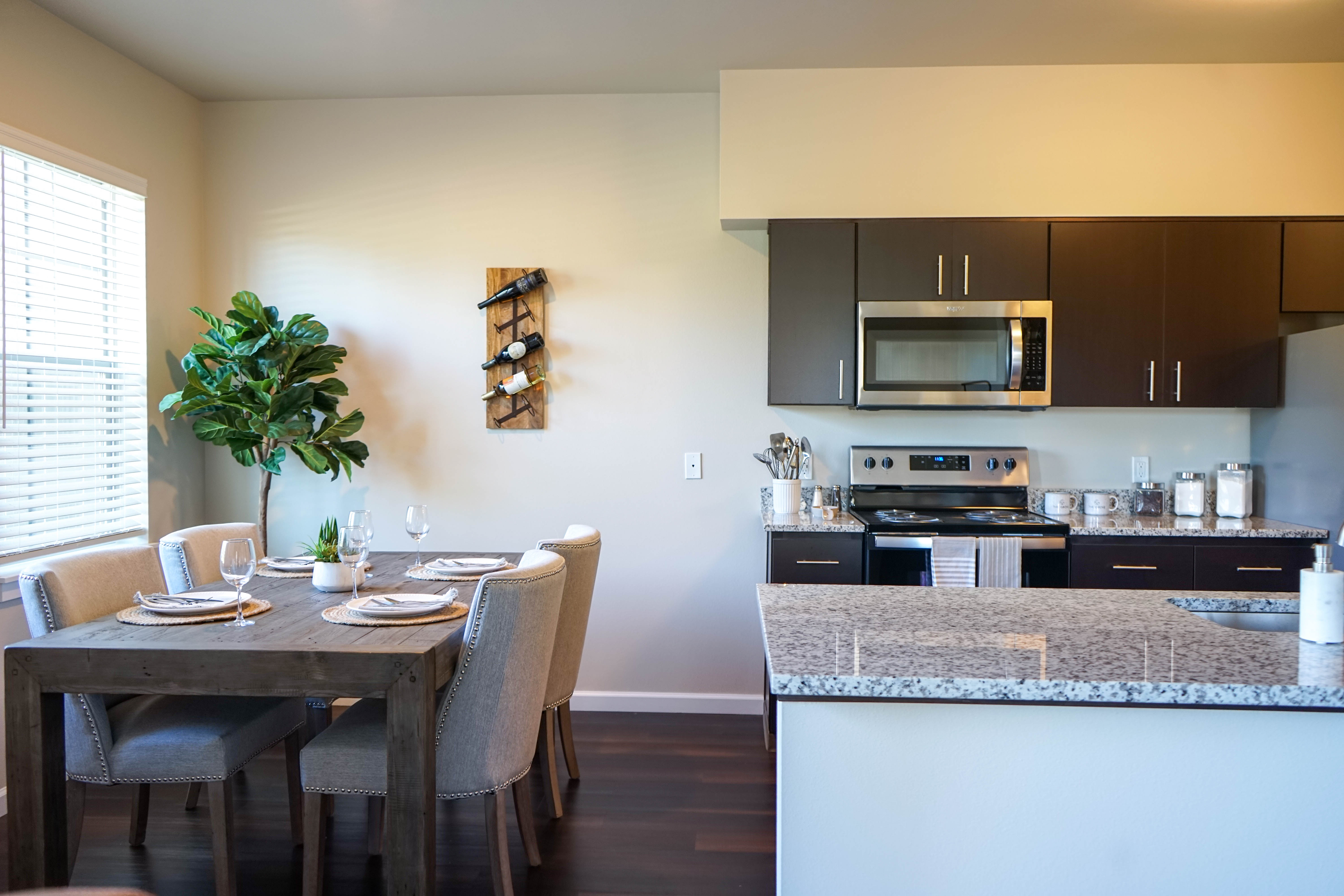 Kitchen and dining area at The Grove in Salem, Oregon