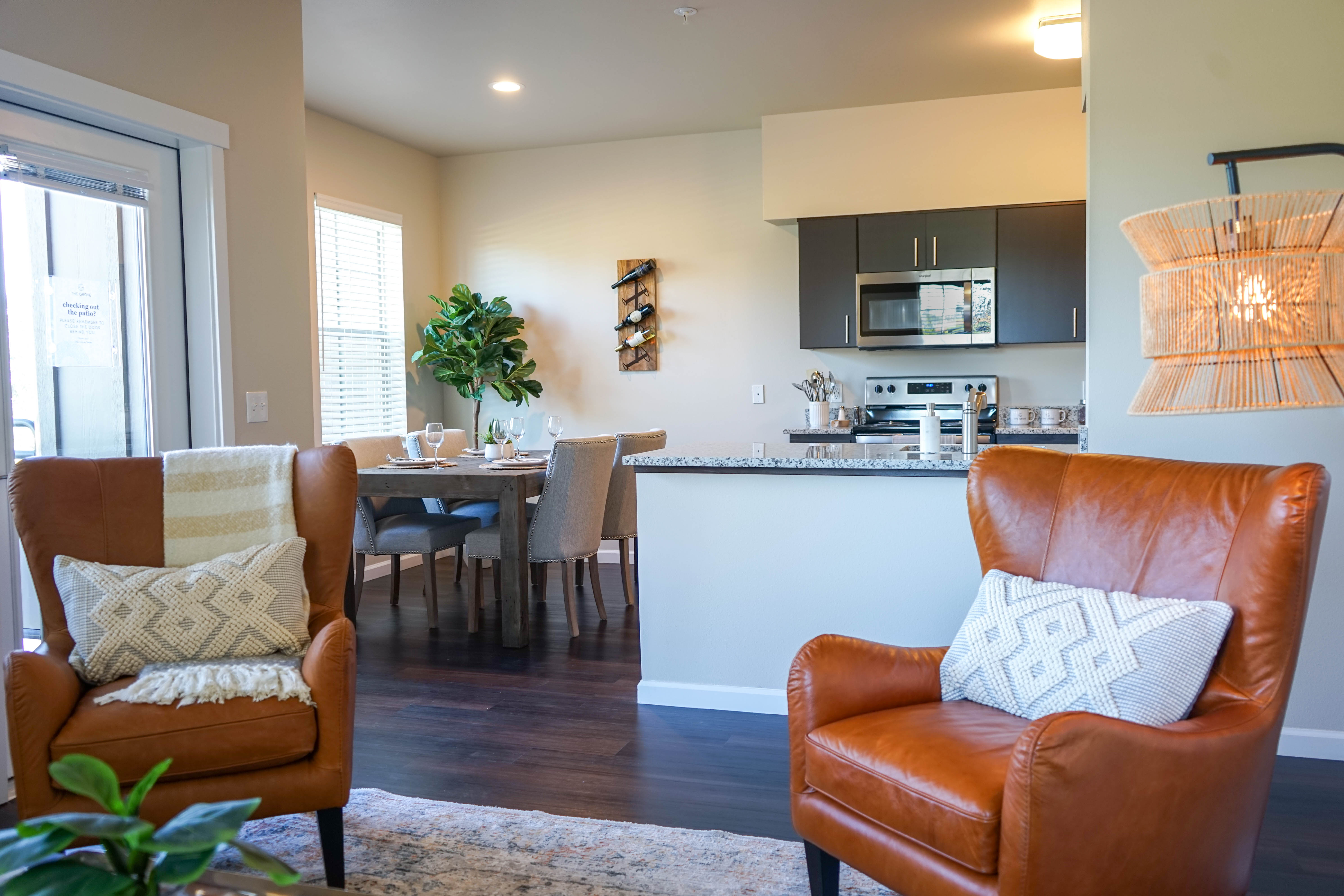 Living room and kitchen at The Grove in Salem, Oregon