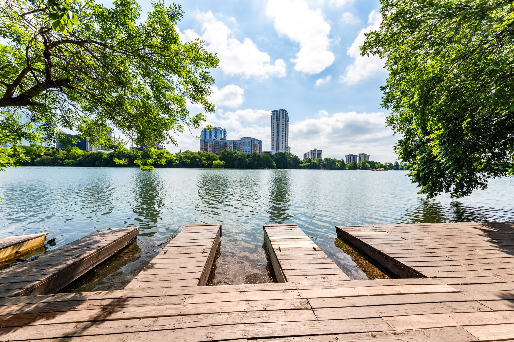 City views from the dock at SoCo on The Lake in Austin, Texas