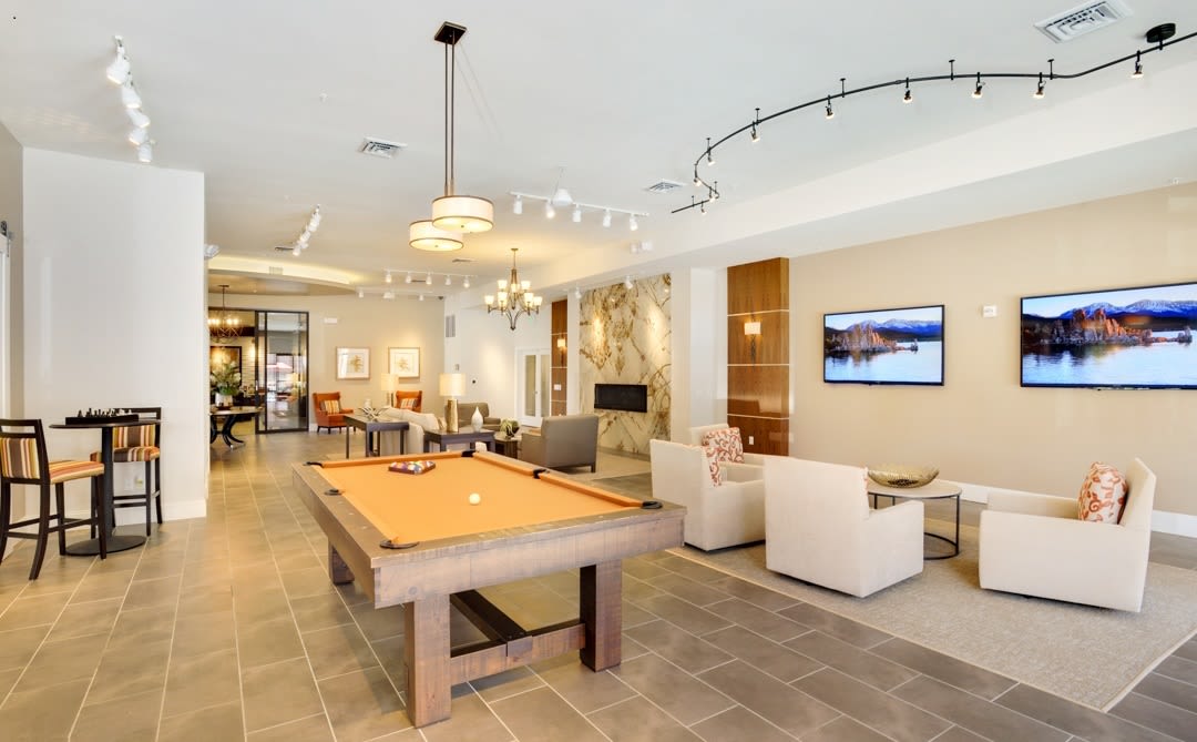 Billiards table in the clubhouse at The Parc at Greenwood Village in Greenwood Village, Colorado