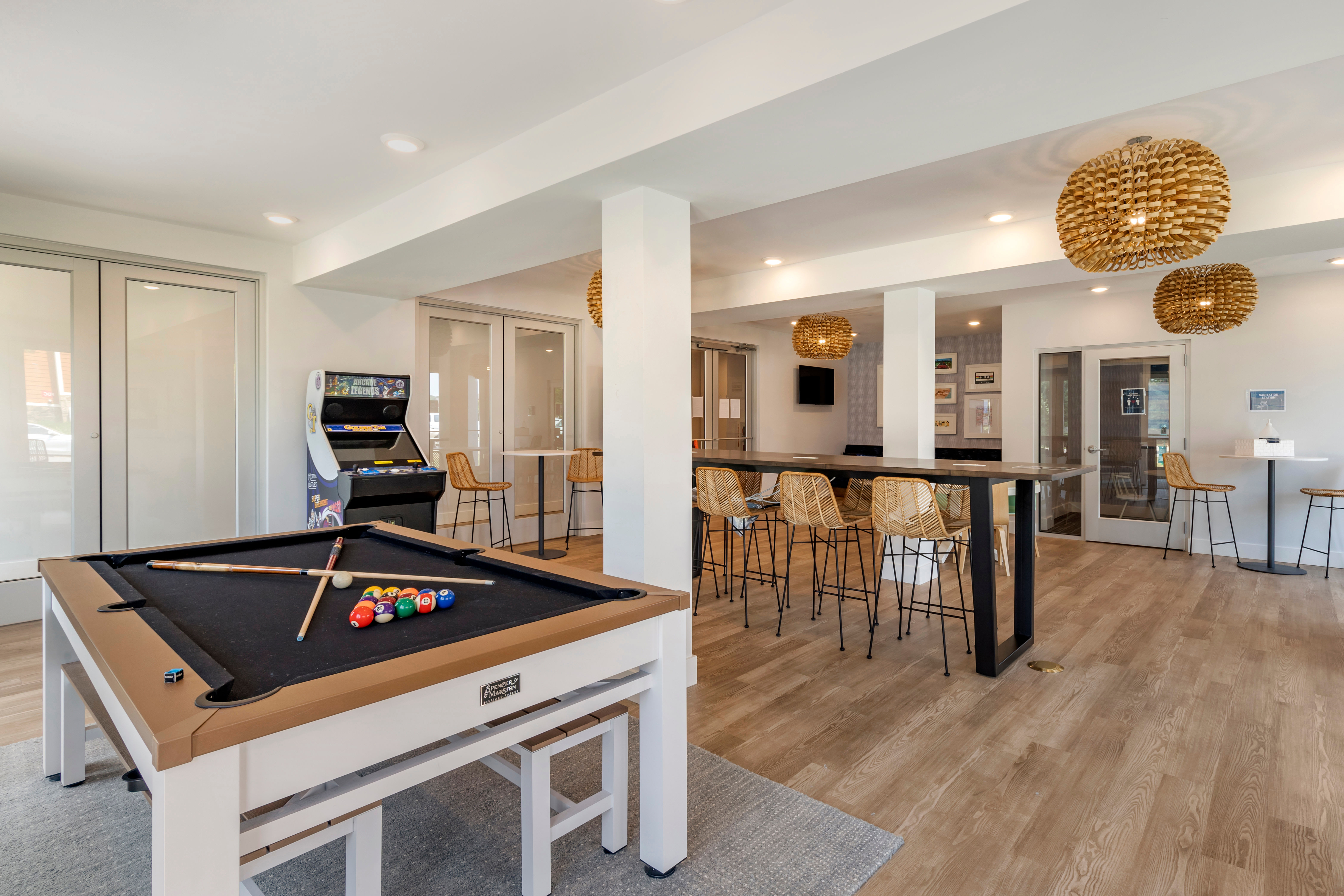 Game room for residents at LATITUDE on Hillsborough in Raleigh, North Carolina