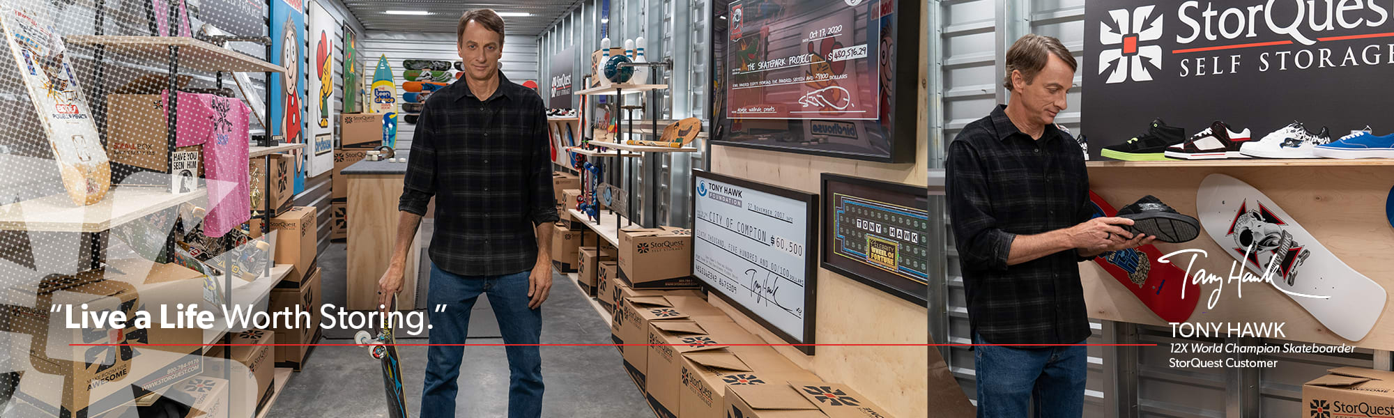 Tony Hawk holding a skateboard