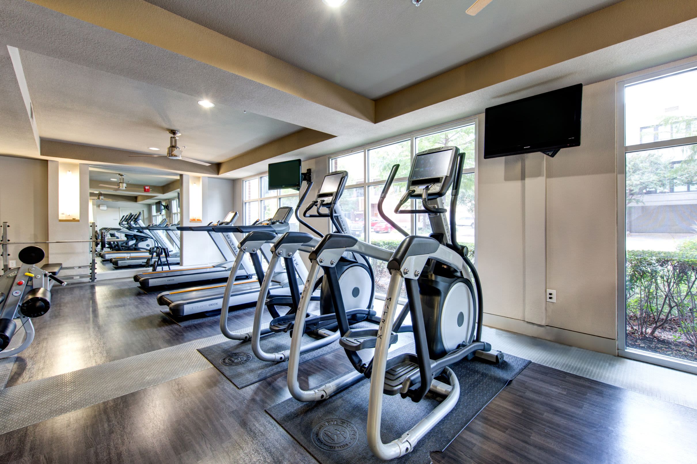 Fully equipped fitness center at The Marq on West 7th in Fort Worth, Texas