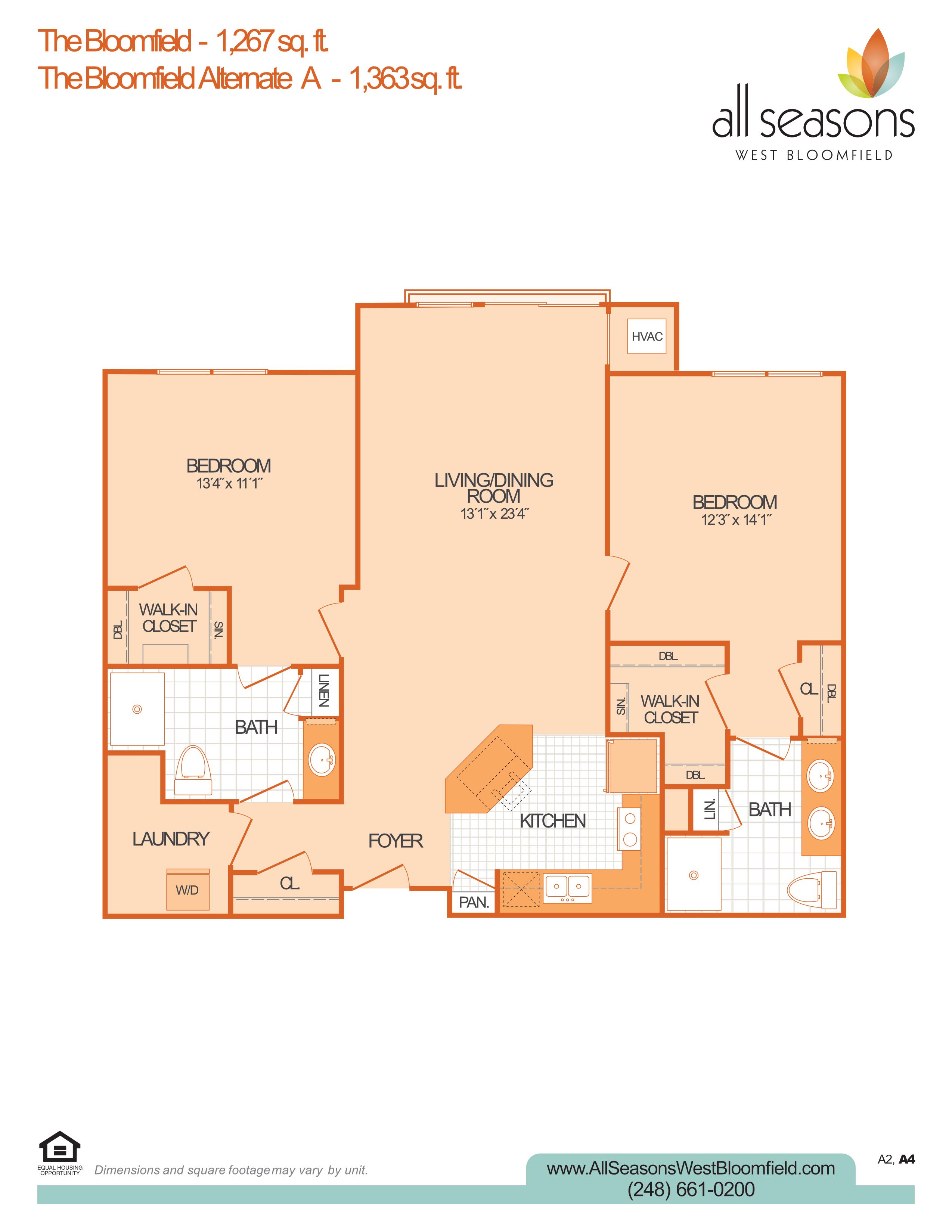The Bloomfield floor plan at All Seasons West Bloomfield in West Bloomfield, Michigan