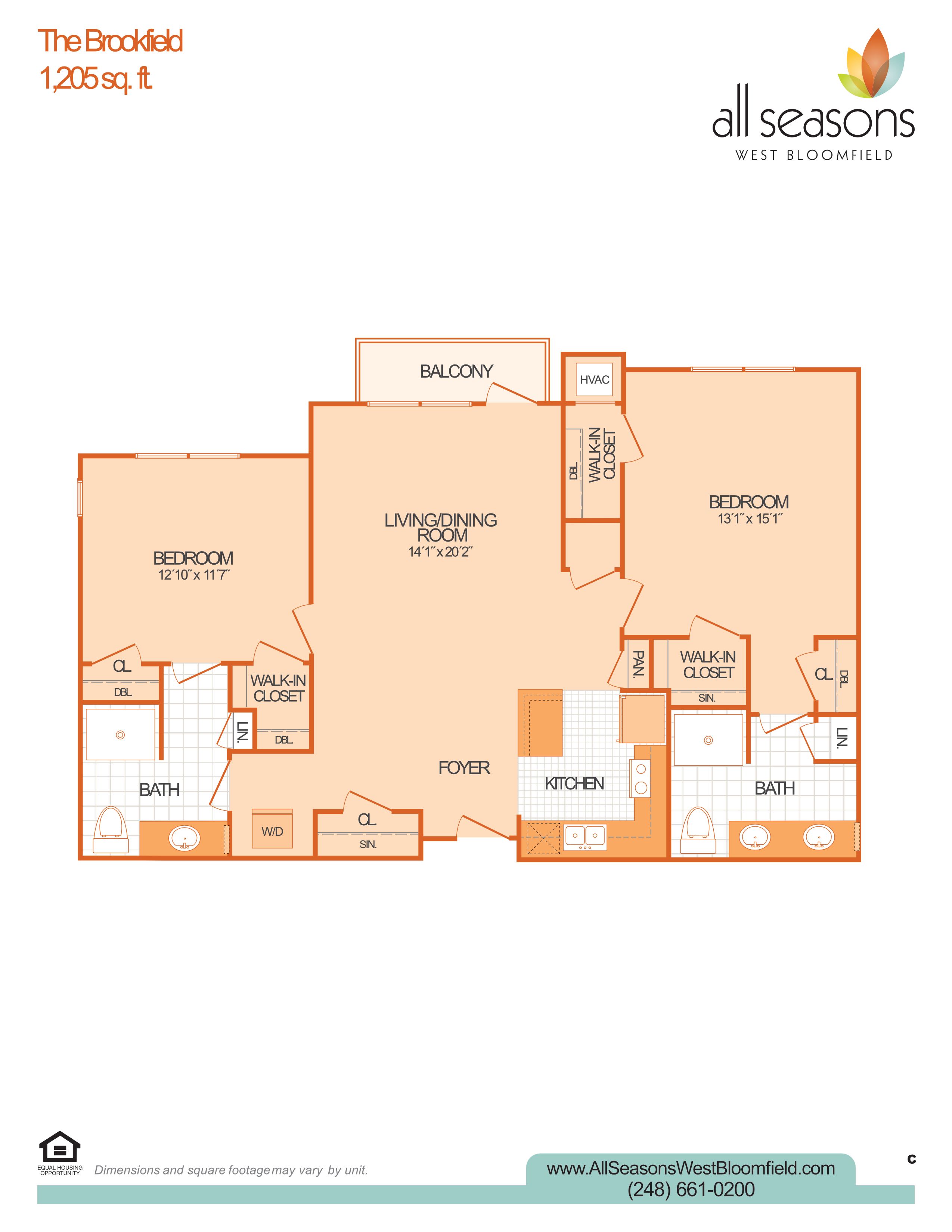 The Brookfield floor plan at All Seasons West Bloomfield in West Bloomfield, Michigan