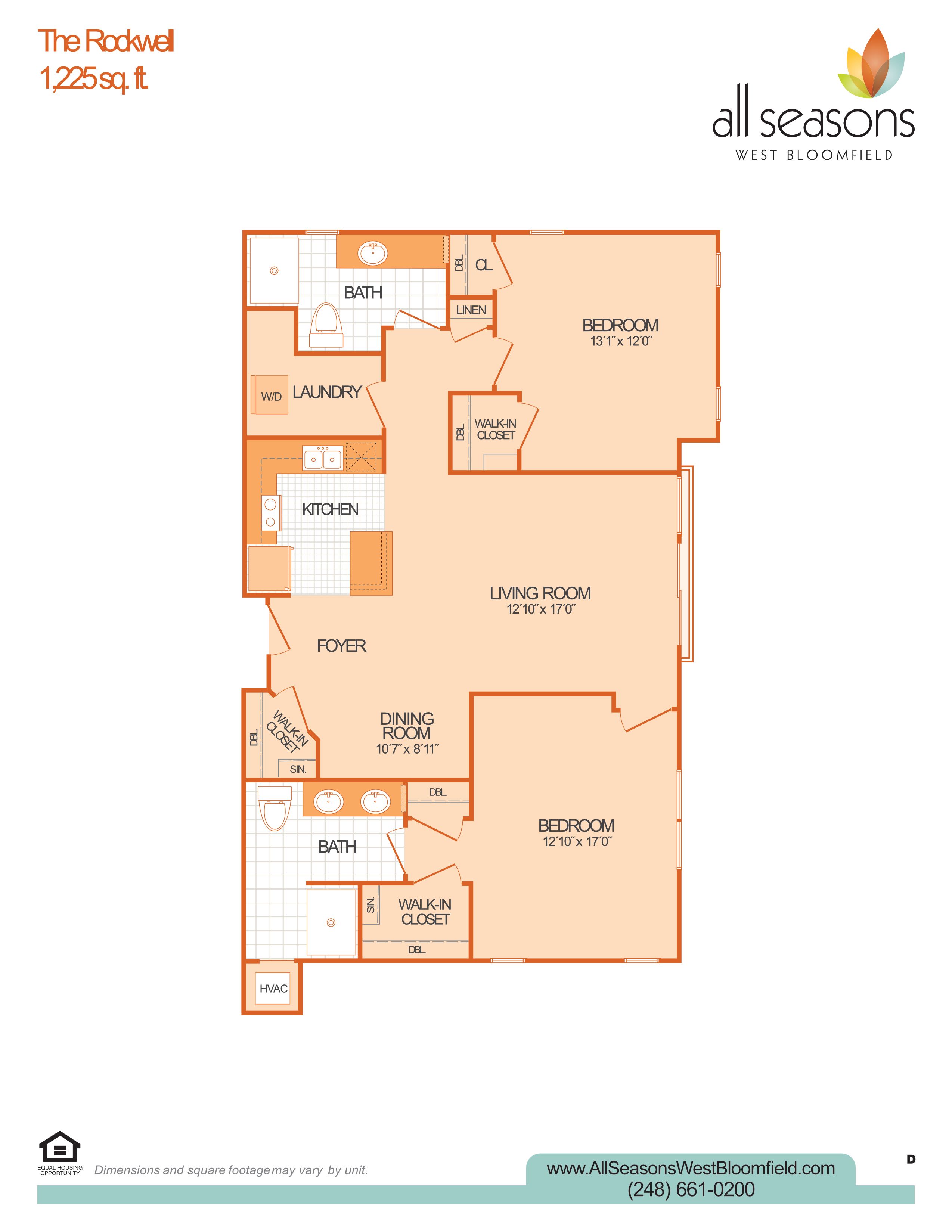 The Rockwell floor plan at All Seasons West Bloomfield in West Bloomfield, Michigan
