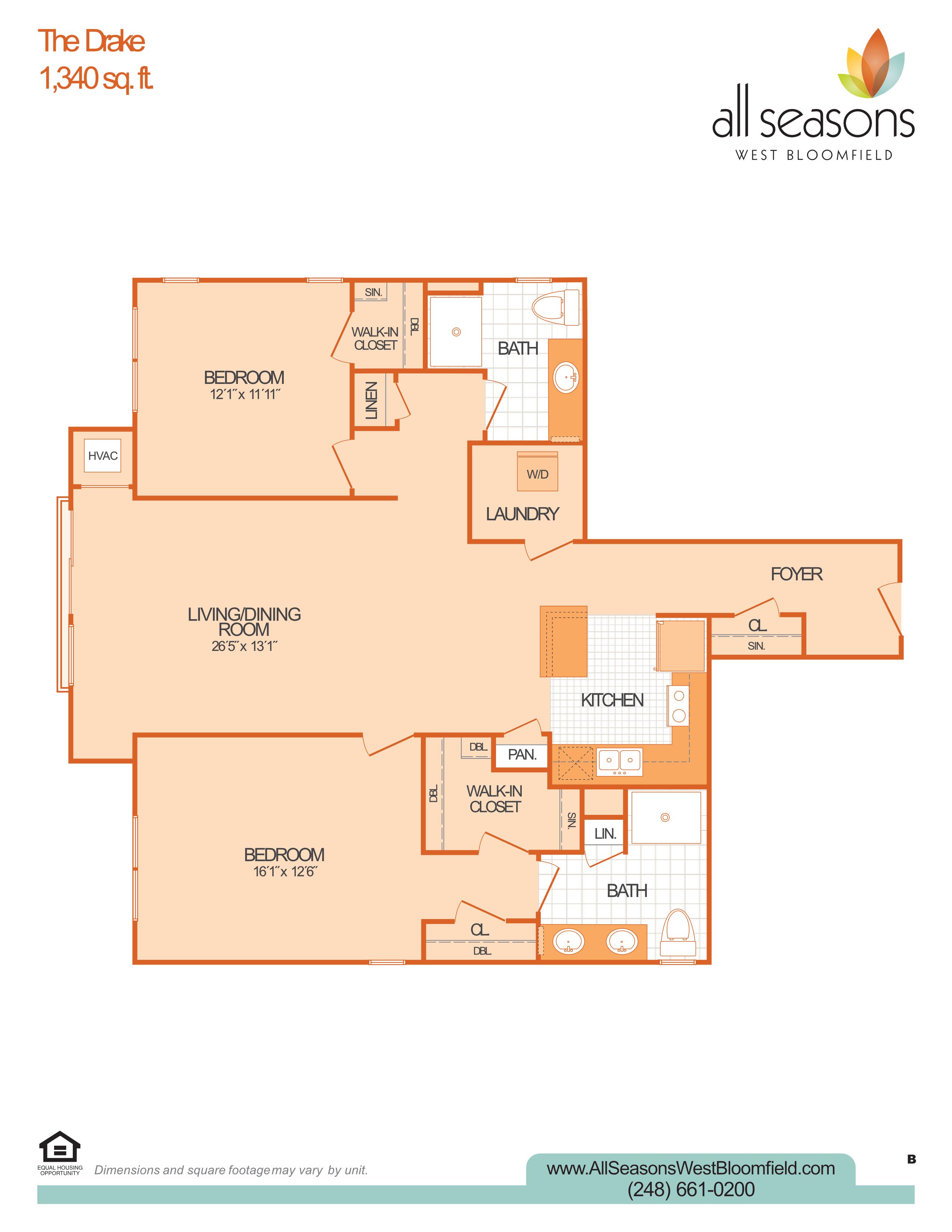 The Drake floor plan at All Seasons West Bloomfield in West Bloomfield, Michigan