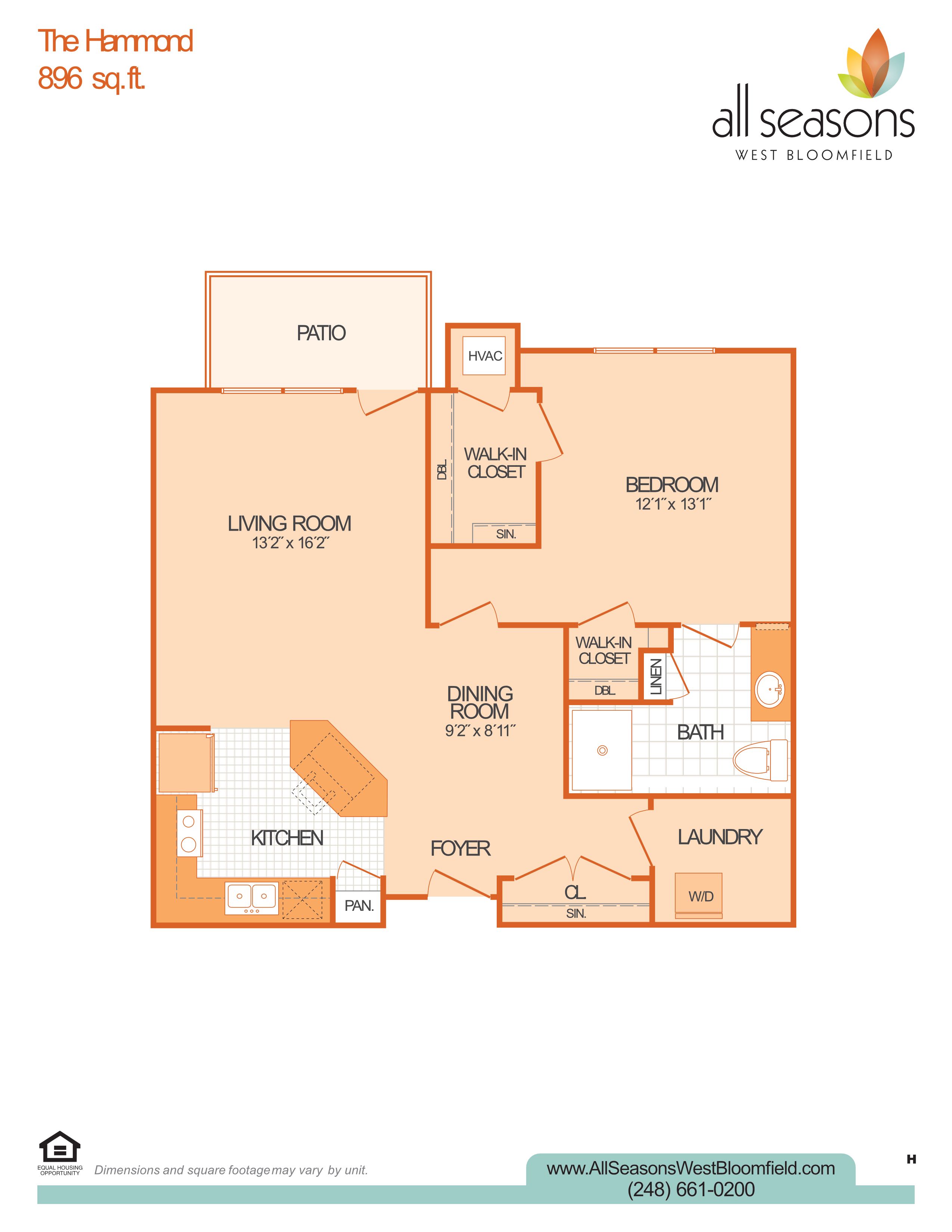 The Hammond floor plan at All Seasons West Bloomfield in West Bloomfield, Michigan