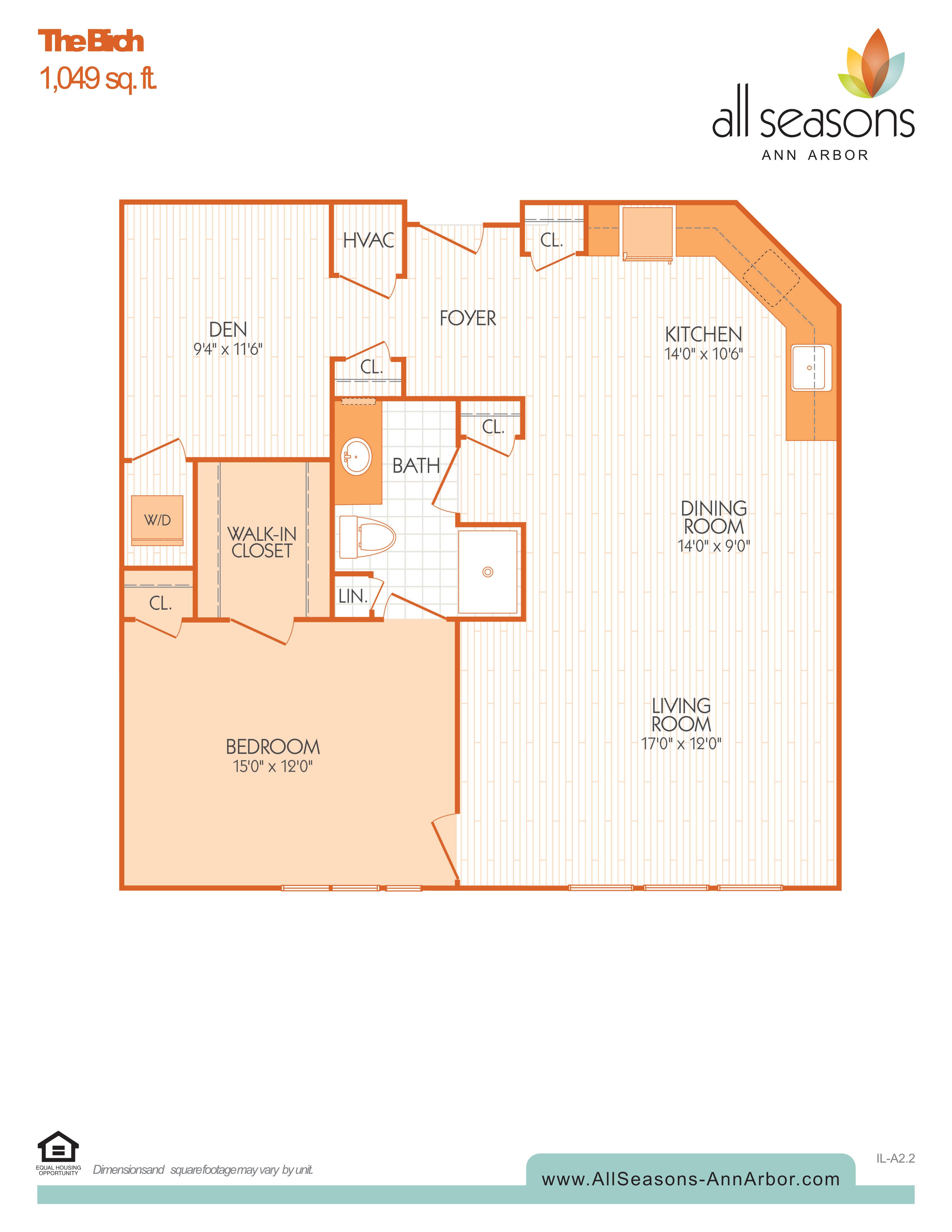 The Birch floor plan at All Seasons Ann Arbor in Ann Arbor, Michigan