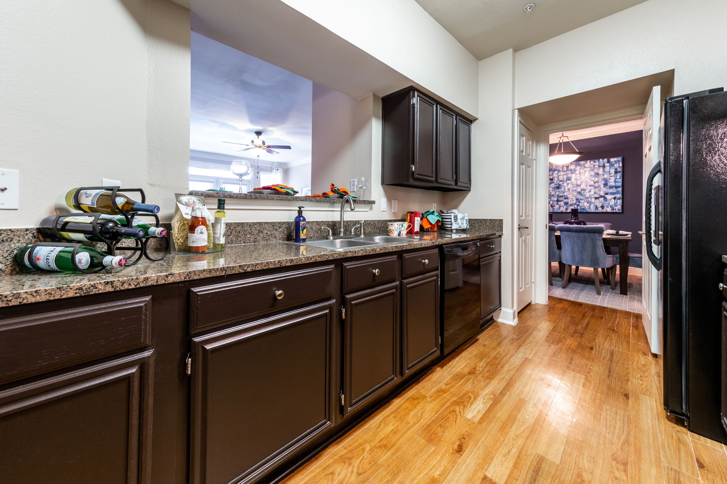 Kitchen with ample counter space at Marquis on Pin Oak in Houston, Texas