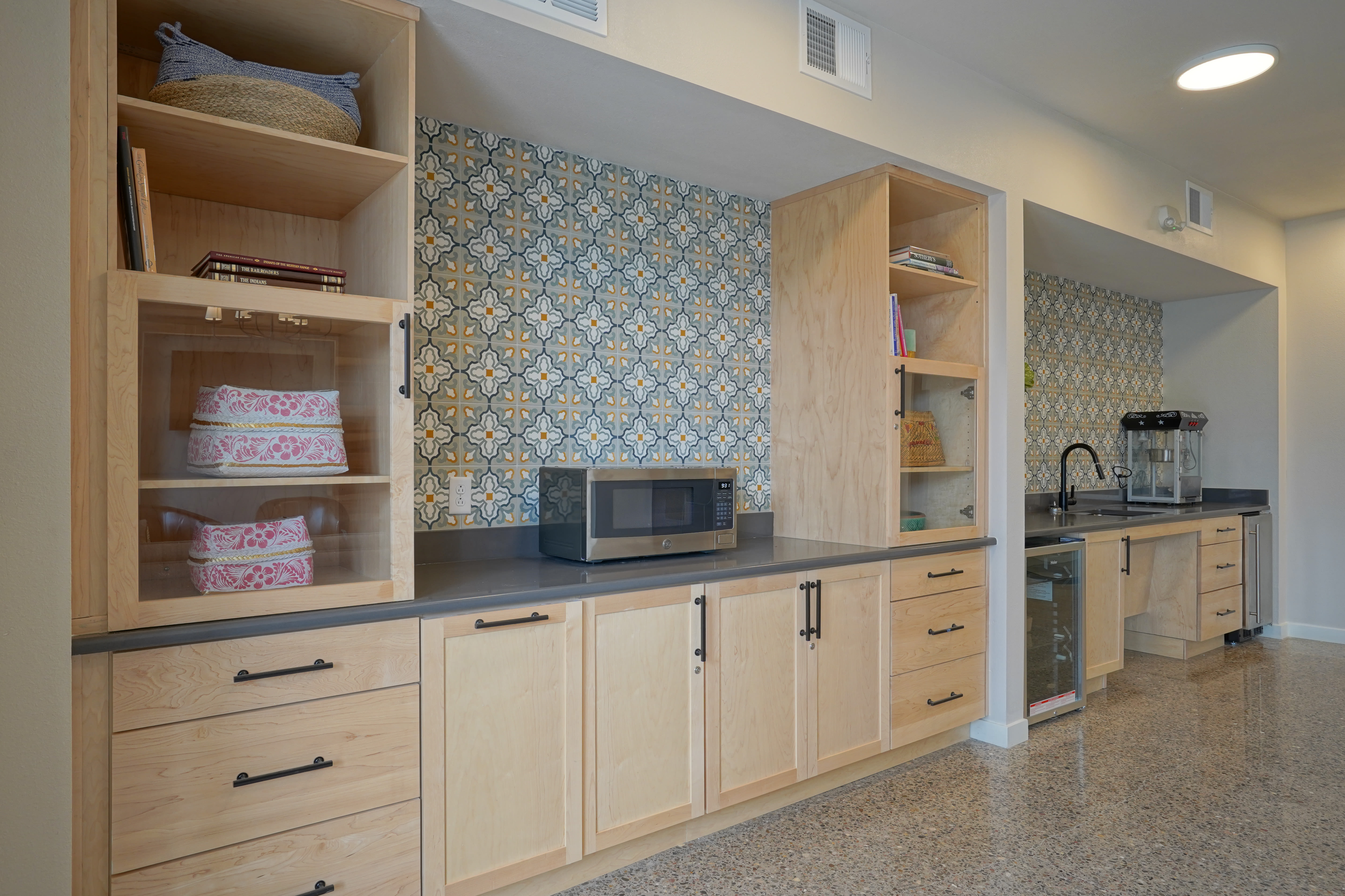 Kitchen in the community lounge at Capitol Flats in Santa Fe, New Mexico