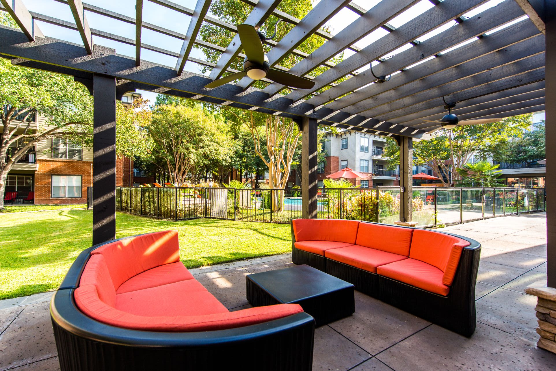 Partially covered outdoor seating at Marquis on Gaston in Dallas, Texas