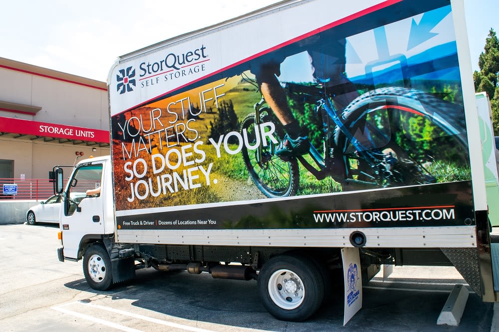 Moving truck with Storquest signage