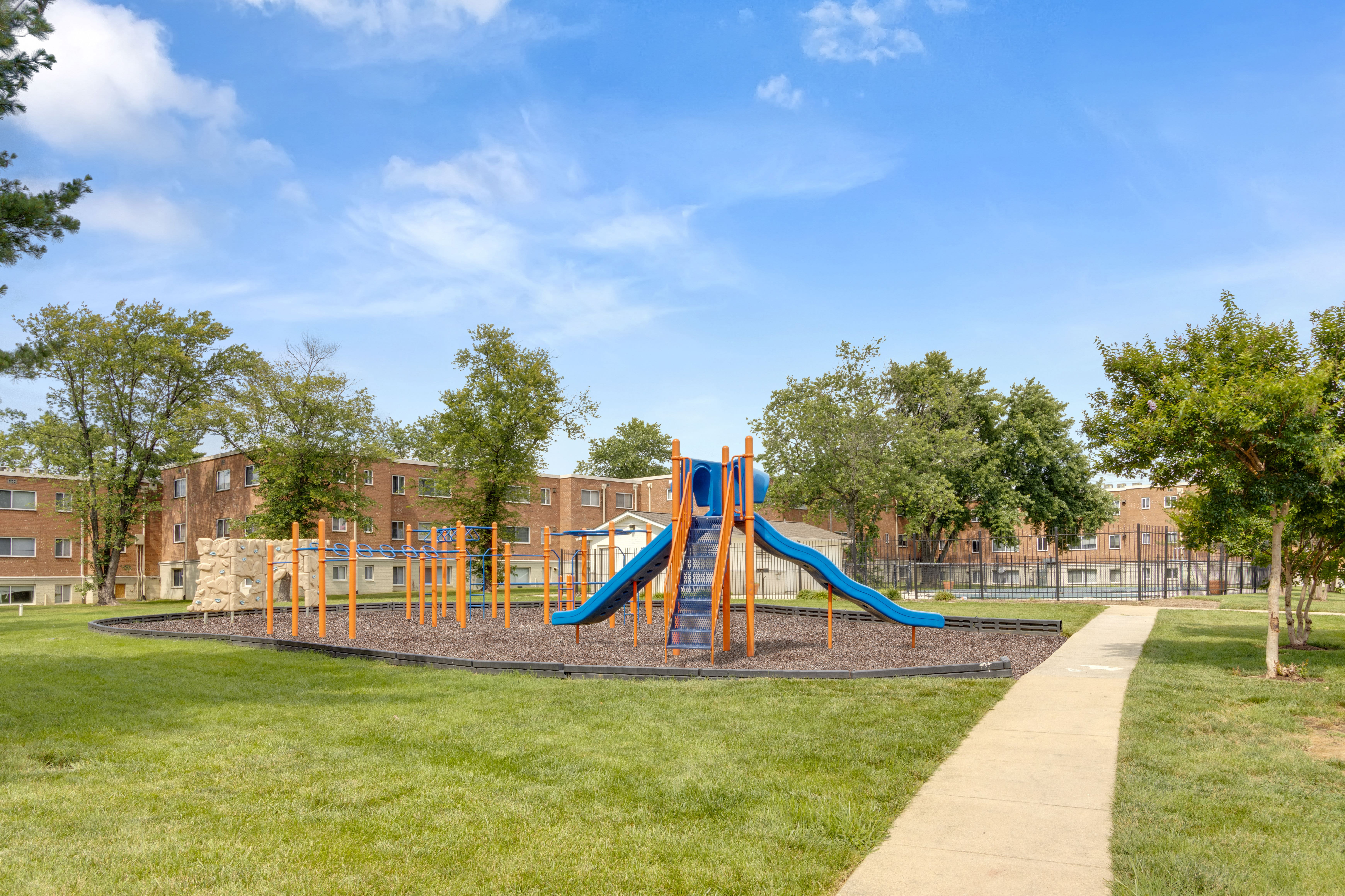 Playground and pathway at Regency Pointe in Forestville, Maryland