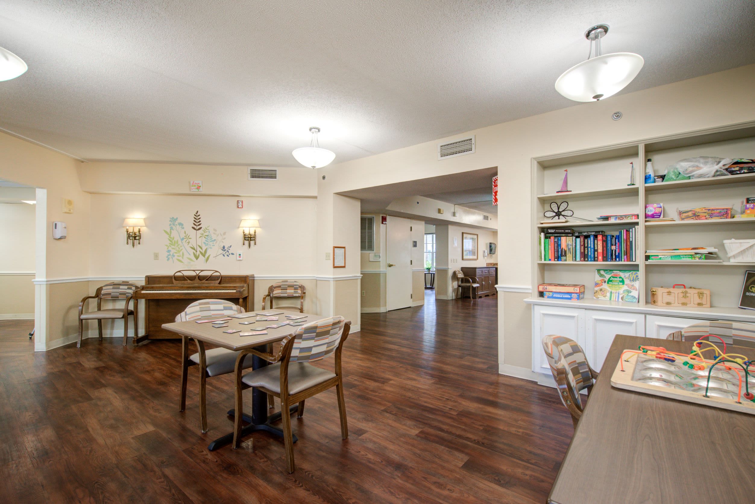Community library area at Truewood by Merrill, Charlotte Center in Port Charlotte, Florida.