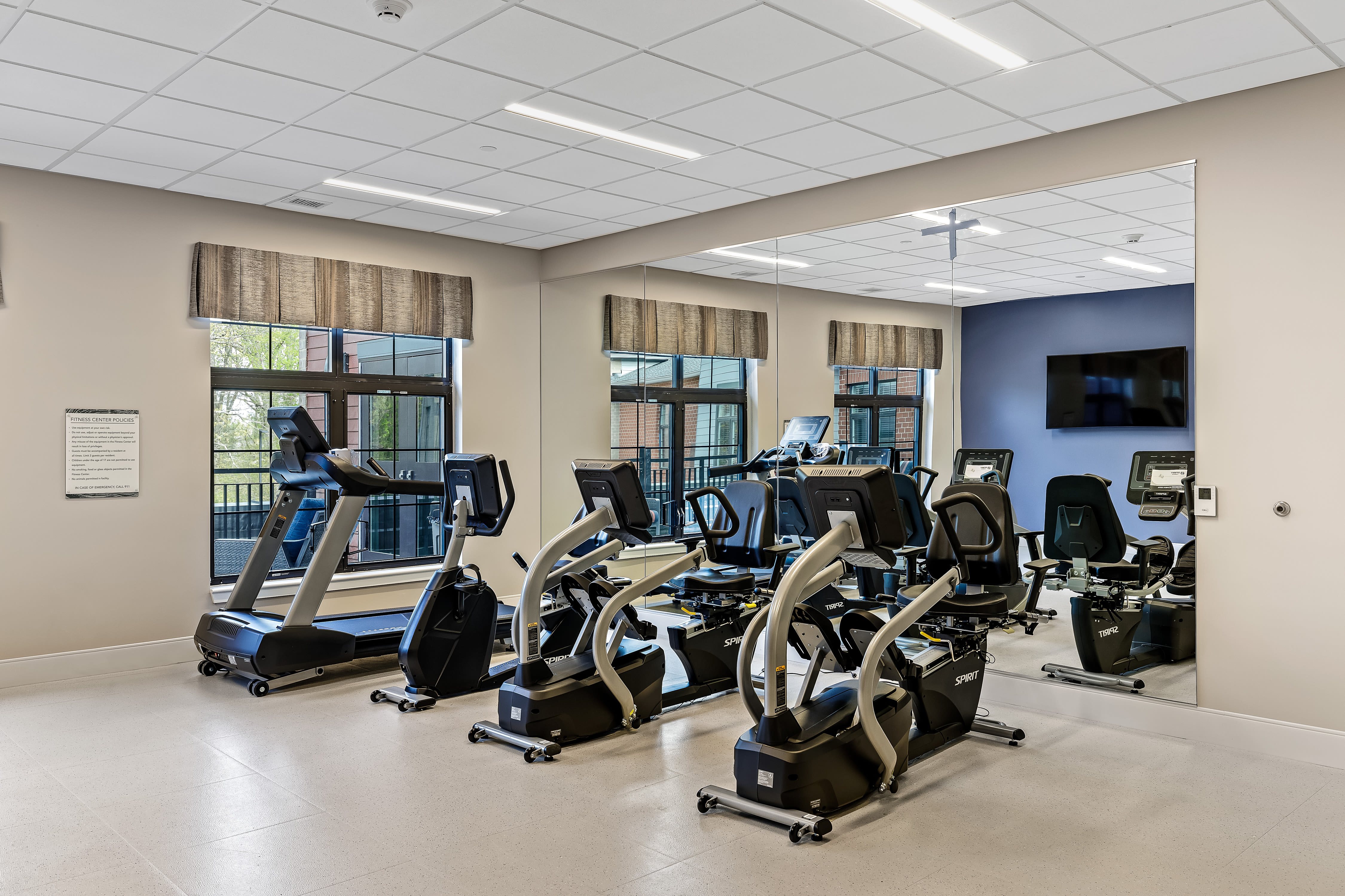 A well equipped fitness center at Anthology of Midlothian in North Chesterfield, Virginia