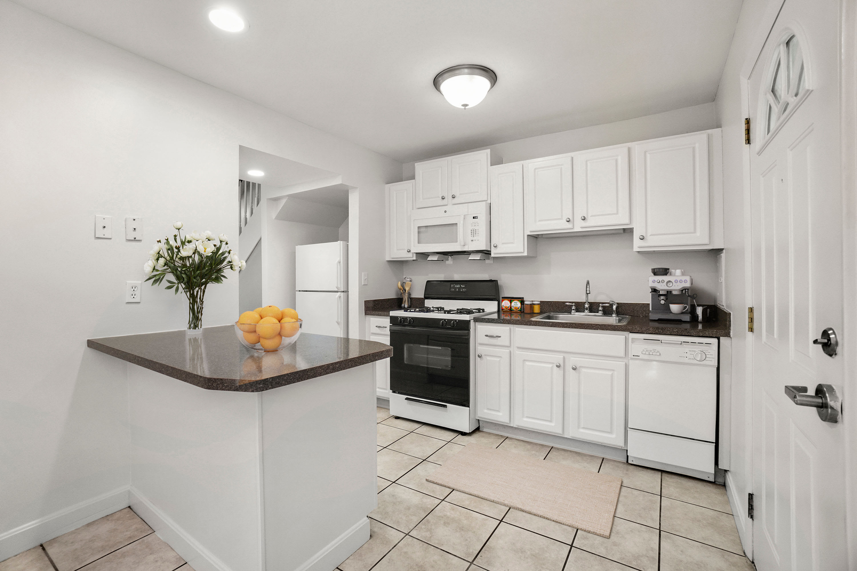 Rendered furnished kitchen at President Village in Fall River, Massachusetts