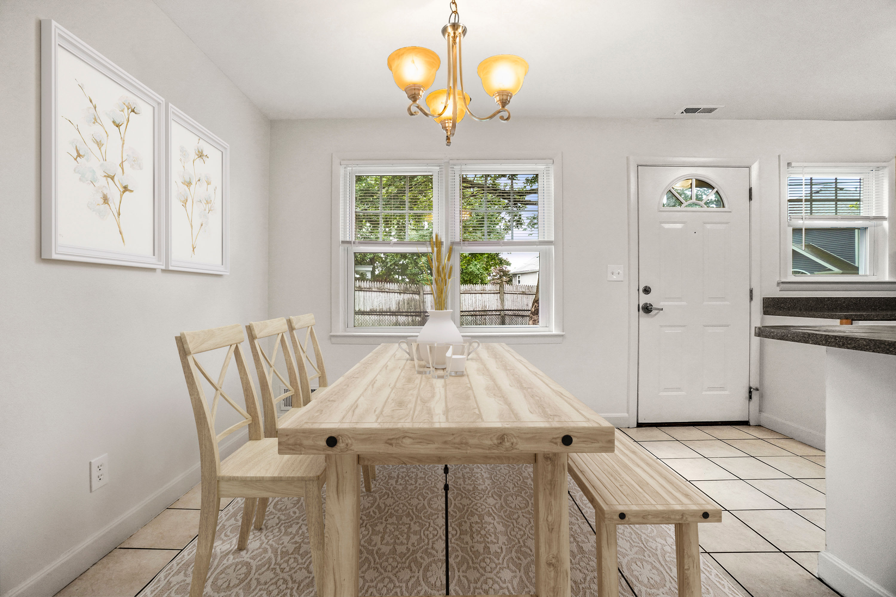 Rendered furnished dining room at President Village in Fall River, Massachusetts