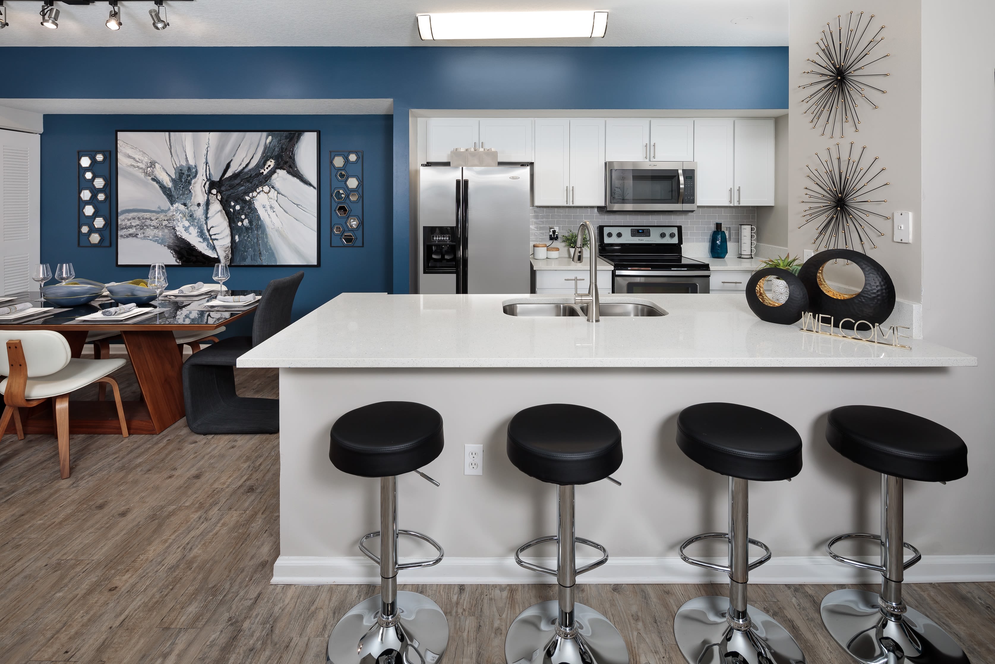 Breakfast bar area with tons of counter space for cooking at The Pearl in Ft Lauderdale, Florida