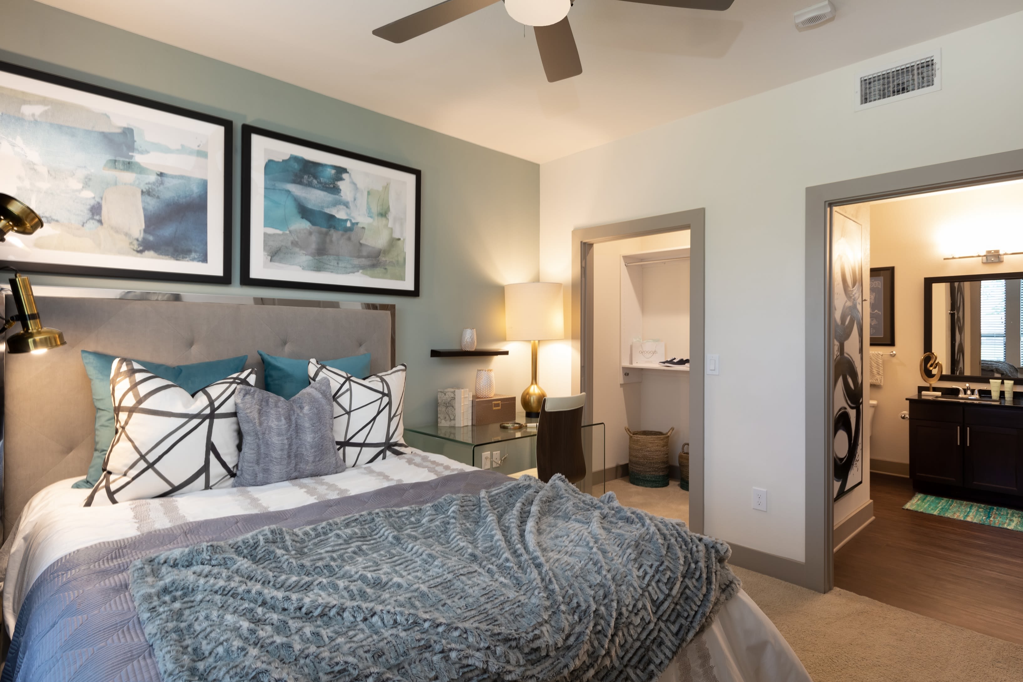 Well-lit bedroom at Waterford Trails in Spring, Texas
