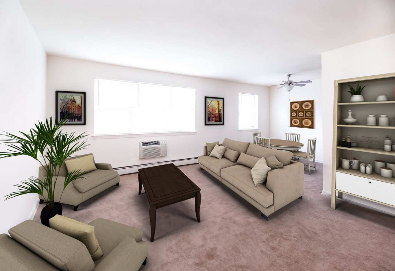 Model living room at Scudder Falls in Ewing, New Jersey