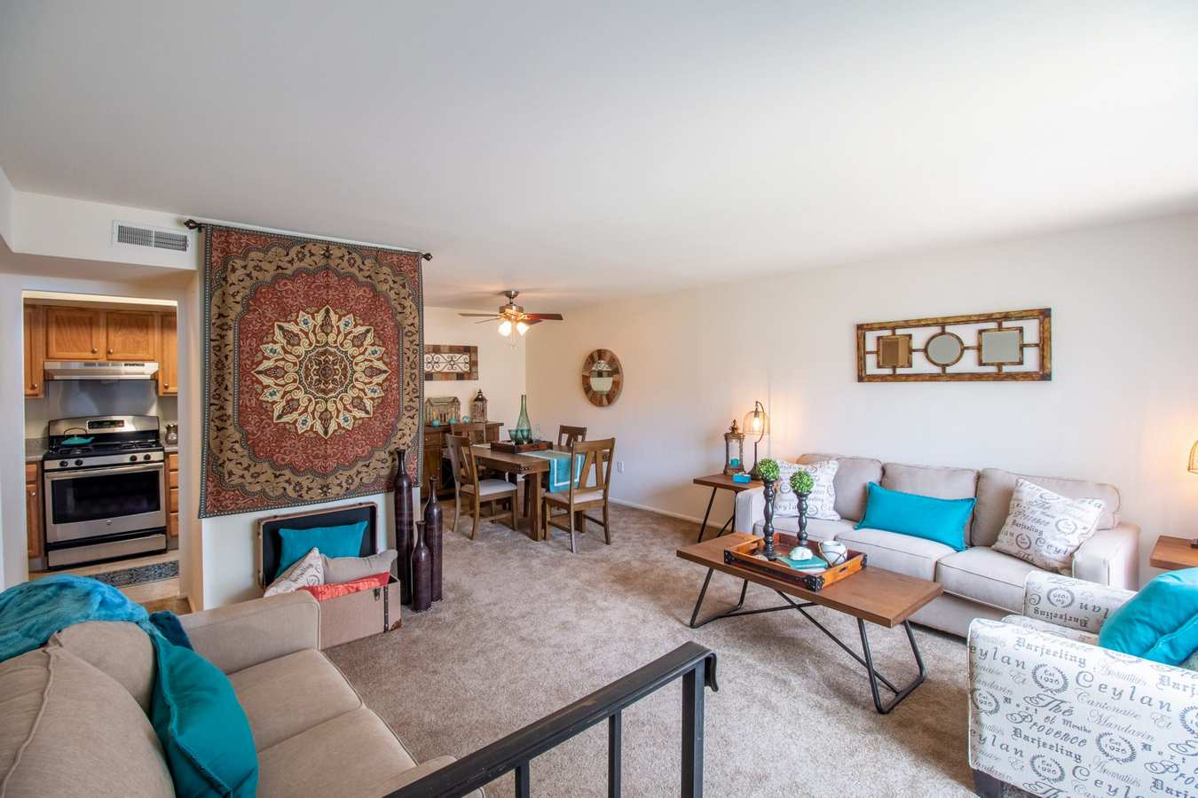 Model living room at Mill Village in Millville, New Jersey