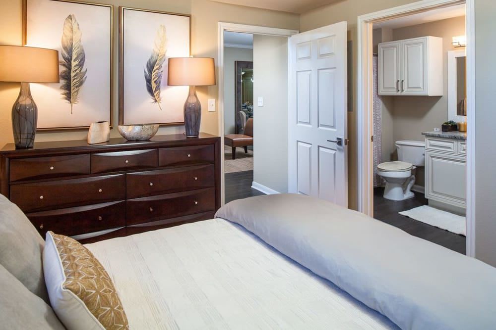 Bedroom with a private bathroom in a home at The Spring at Silverton in Fort Worth, Texas