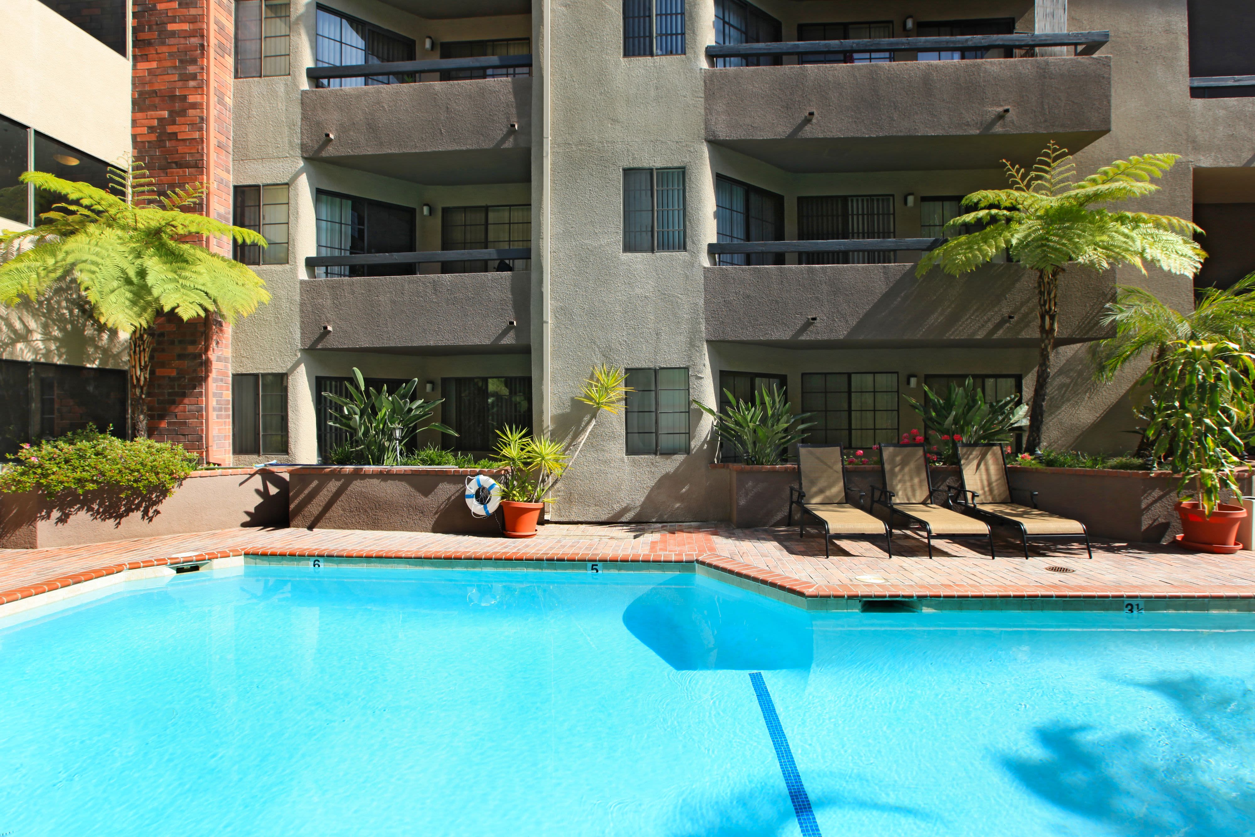 Sparkling pool at Savoy West Apartments in Los Angeles, California
