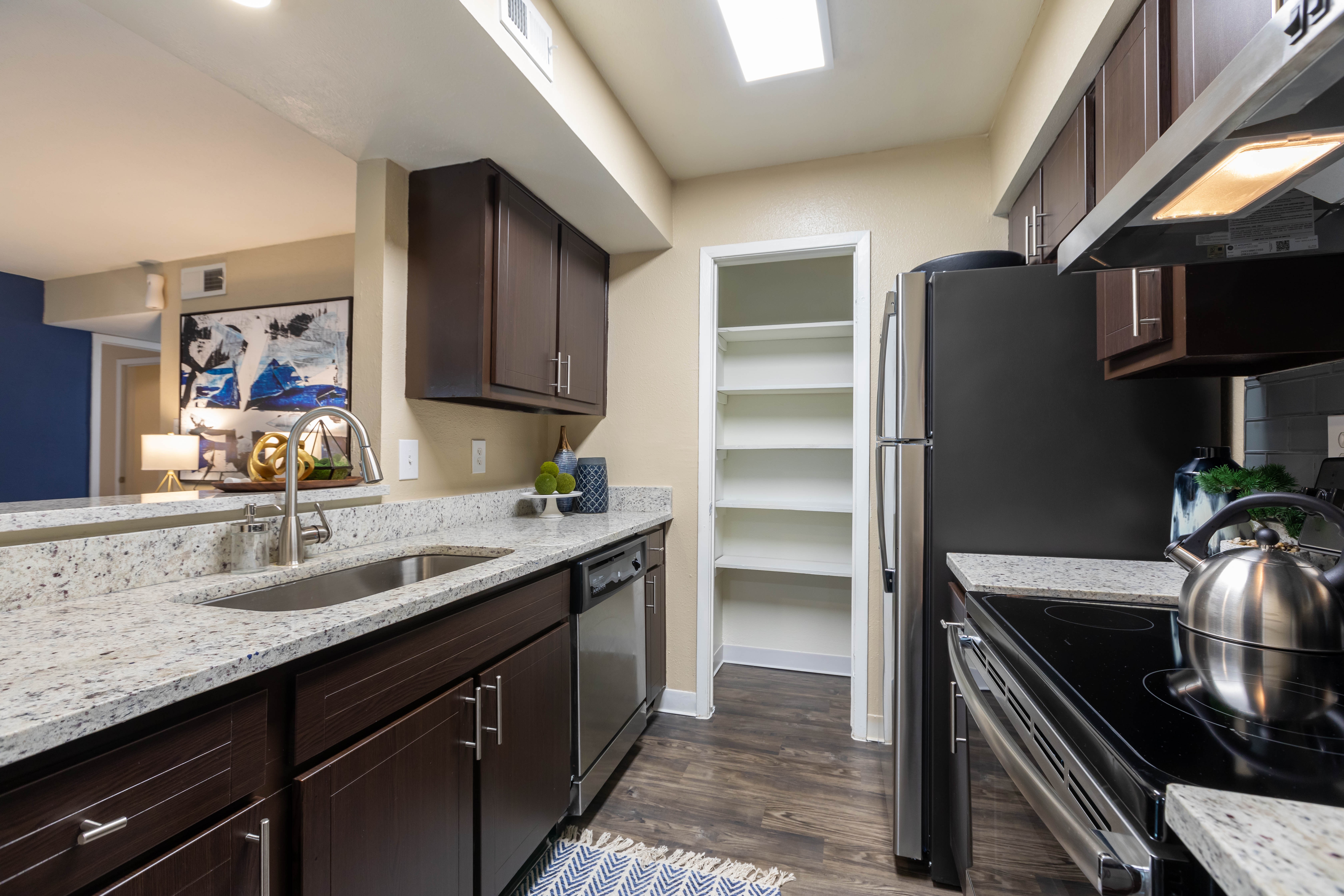 A renovated kitchen at Finley West in Houston, Texas