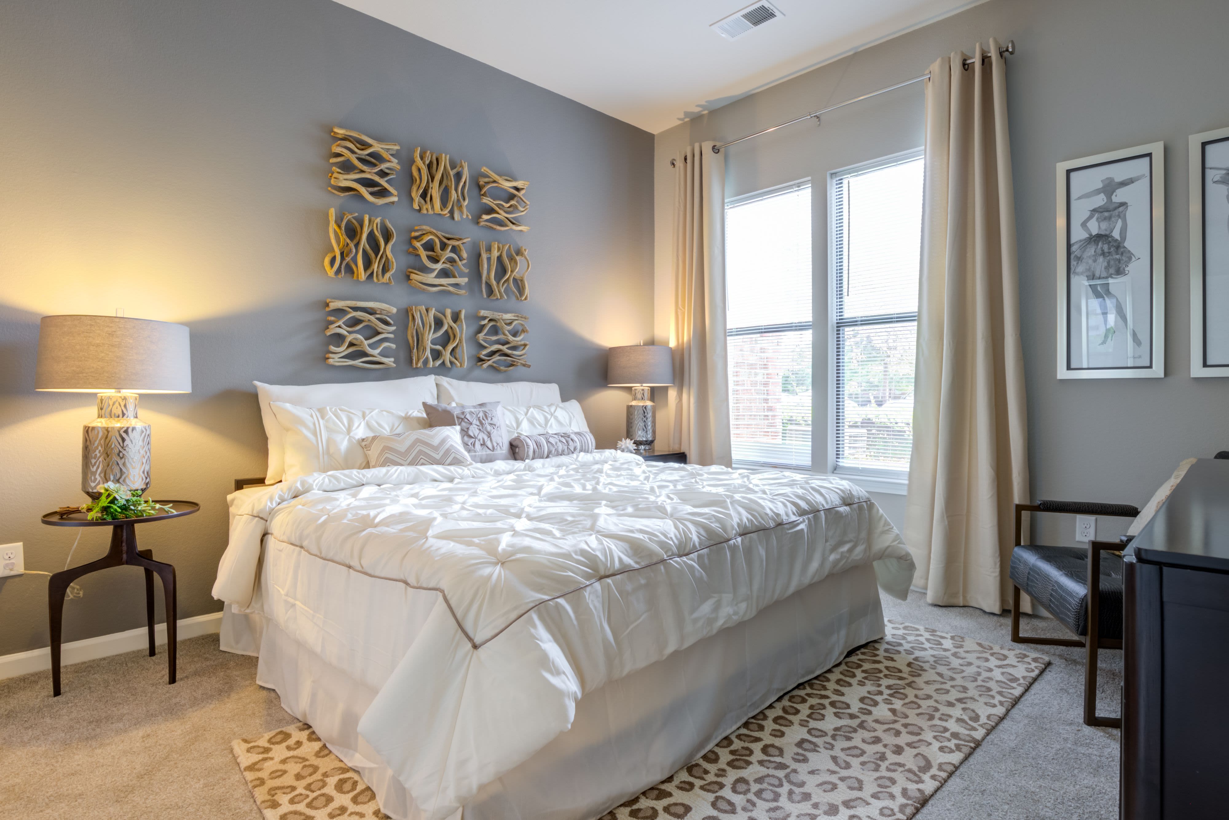 Model bedroom at Celsius Apartment Homes in Charlotte, North Carolina