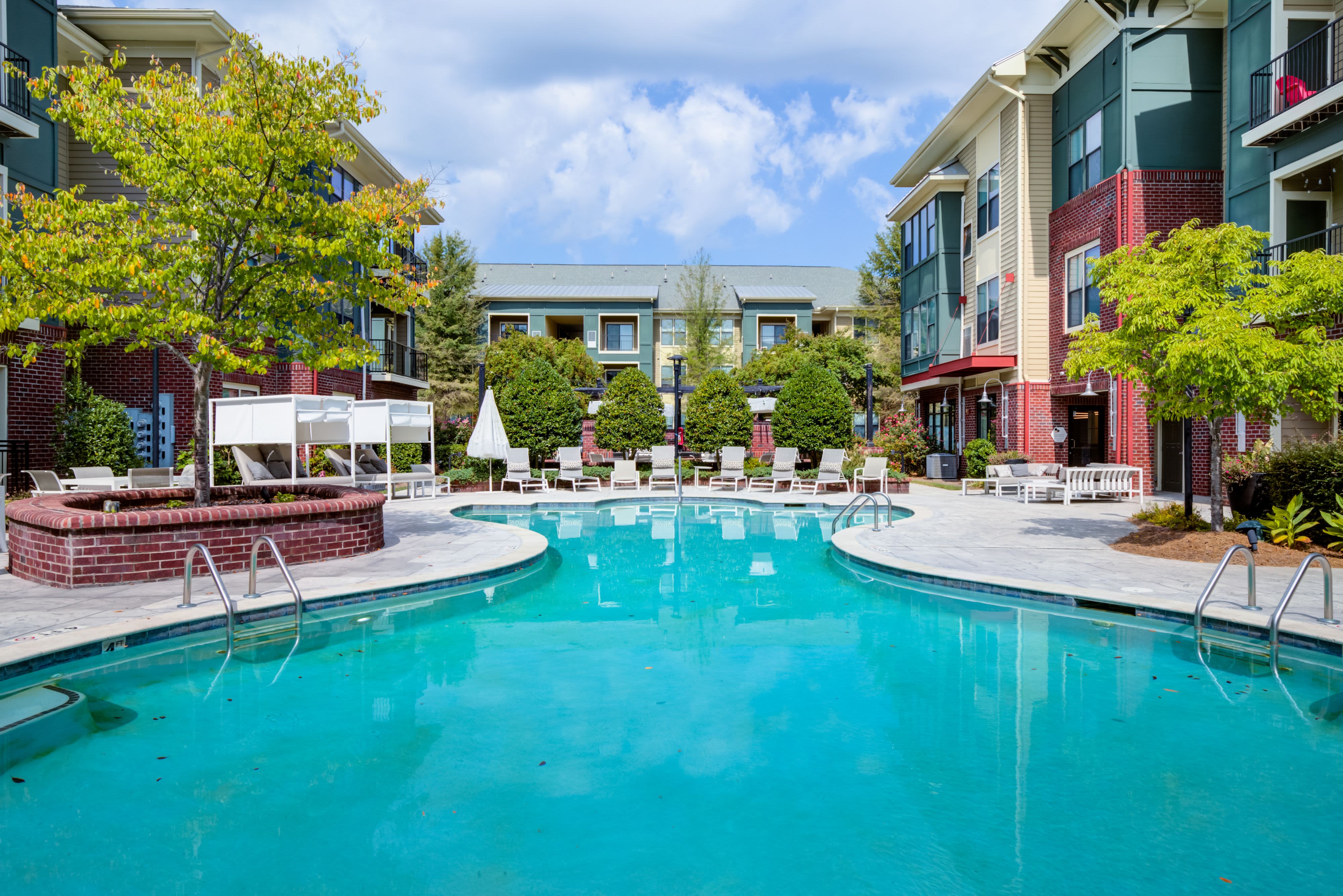 Resort-style swimming pool at Celsius Apartment Homes in Charlotte, North Carolina